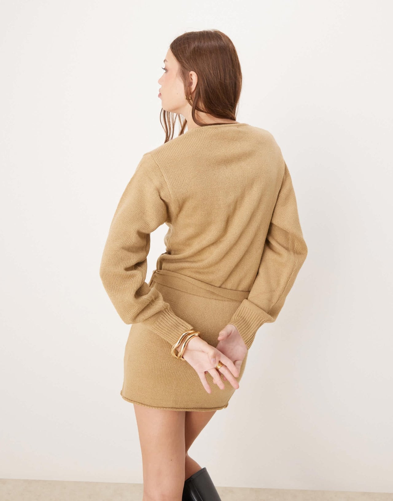 Glamorous wrap knitted mini dress in khaki - ASOS Sample Sale