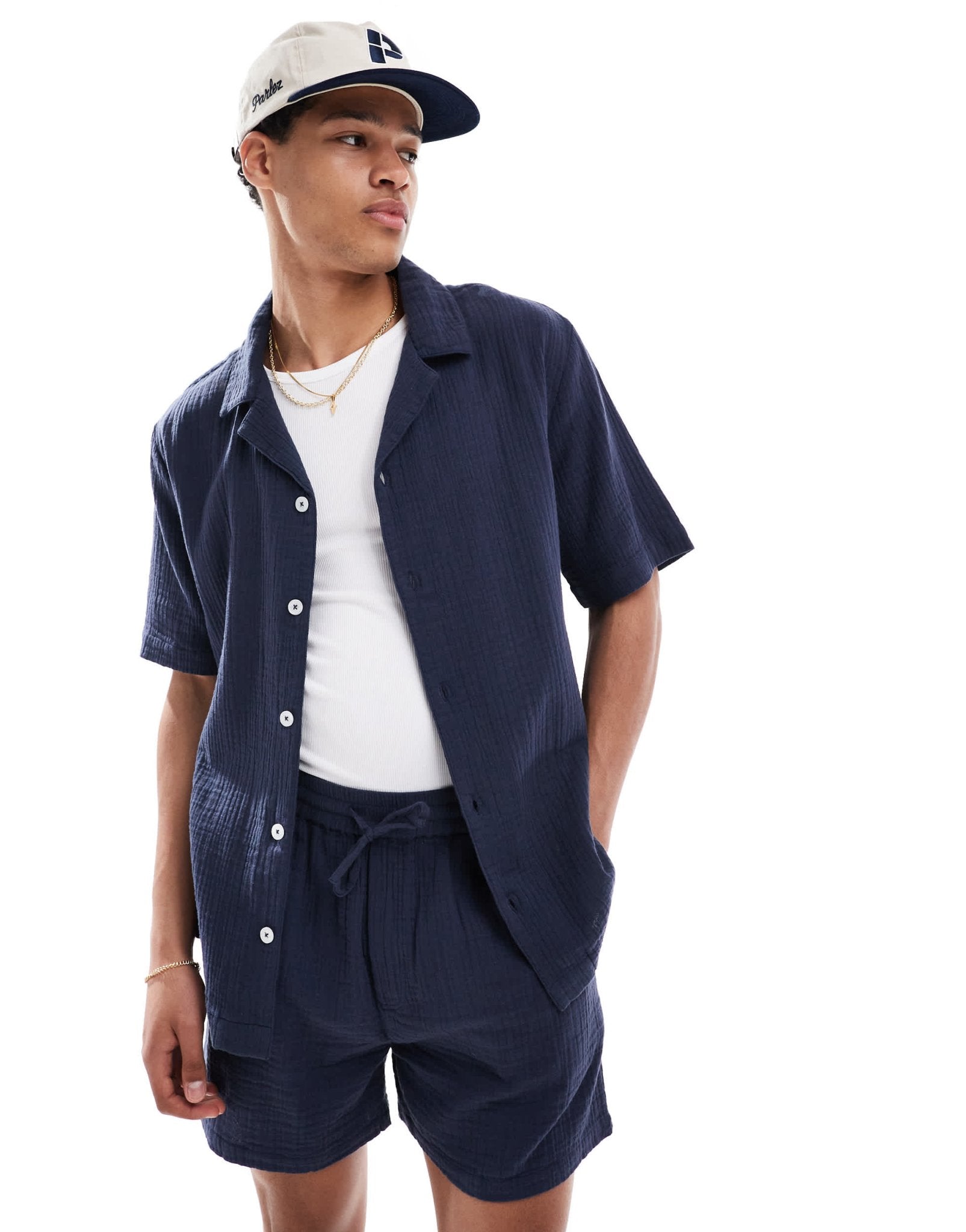 Goldsboro revere shirt in navy - ASOS Sample Sale