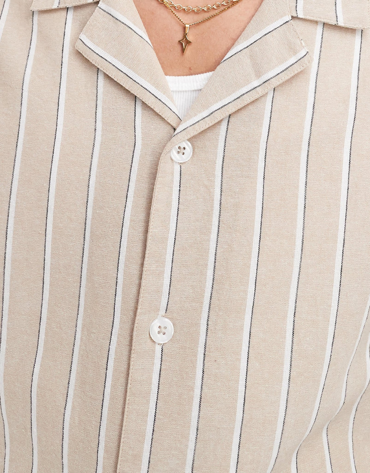 Goldsboro revere stripe shirt in white and stone - ASOS Sample Sale