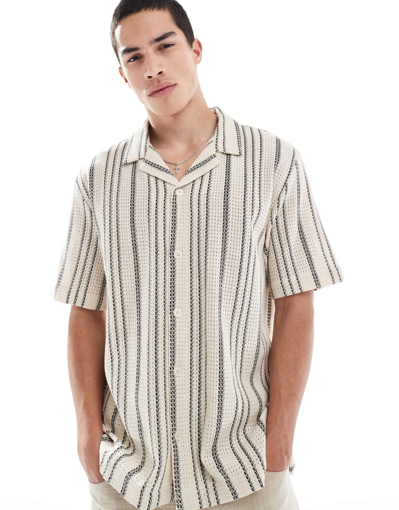 Goldsboro revere textured stripe shirt in multi - ASOS Sample Sale