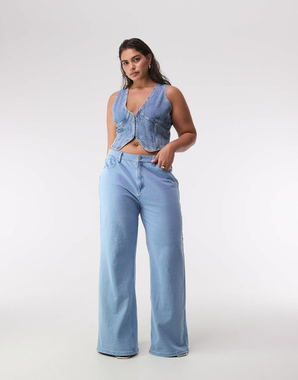 Good American denim vest in mid blue - ASOS Sample Sale