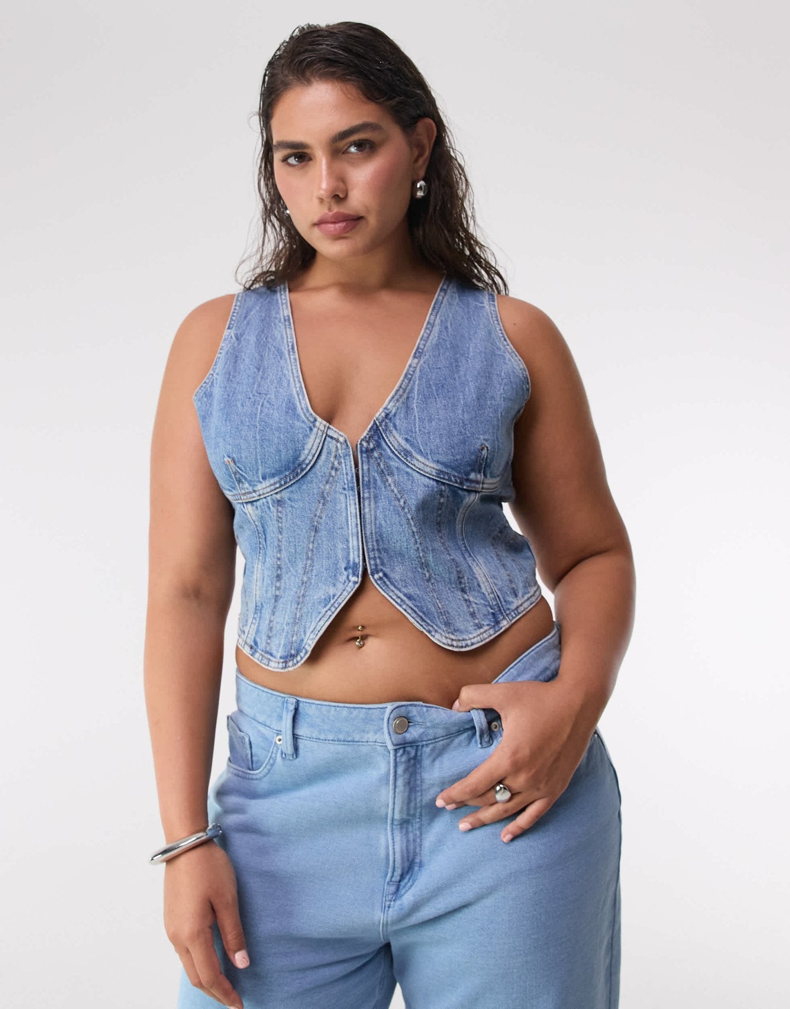 Good American denim vest in mid blue - ASOS Sample Sale