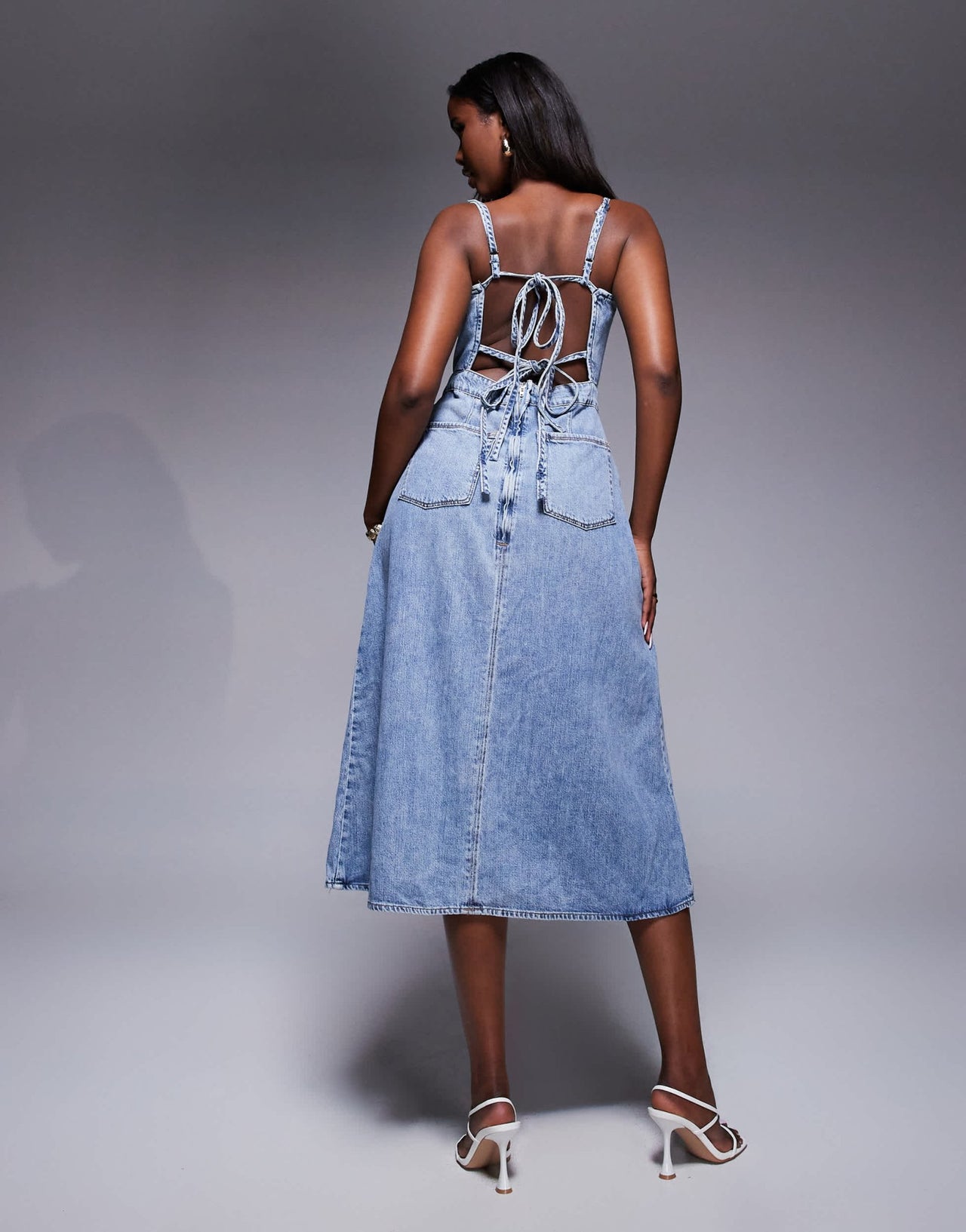Good American fit for success lite linen midi dress in mid blue - ASOS Sample Sale