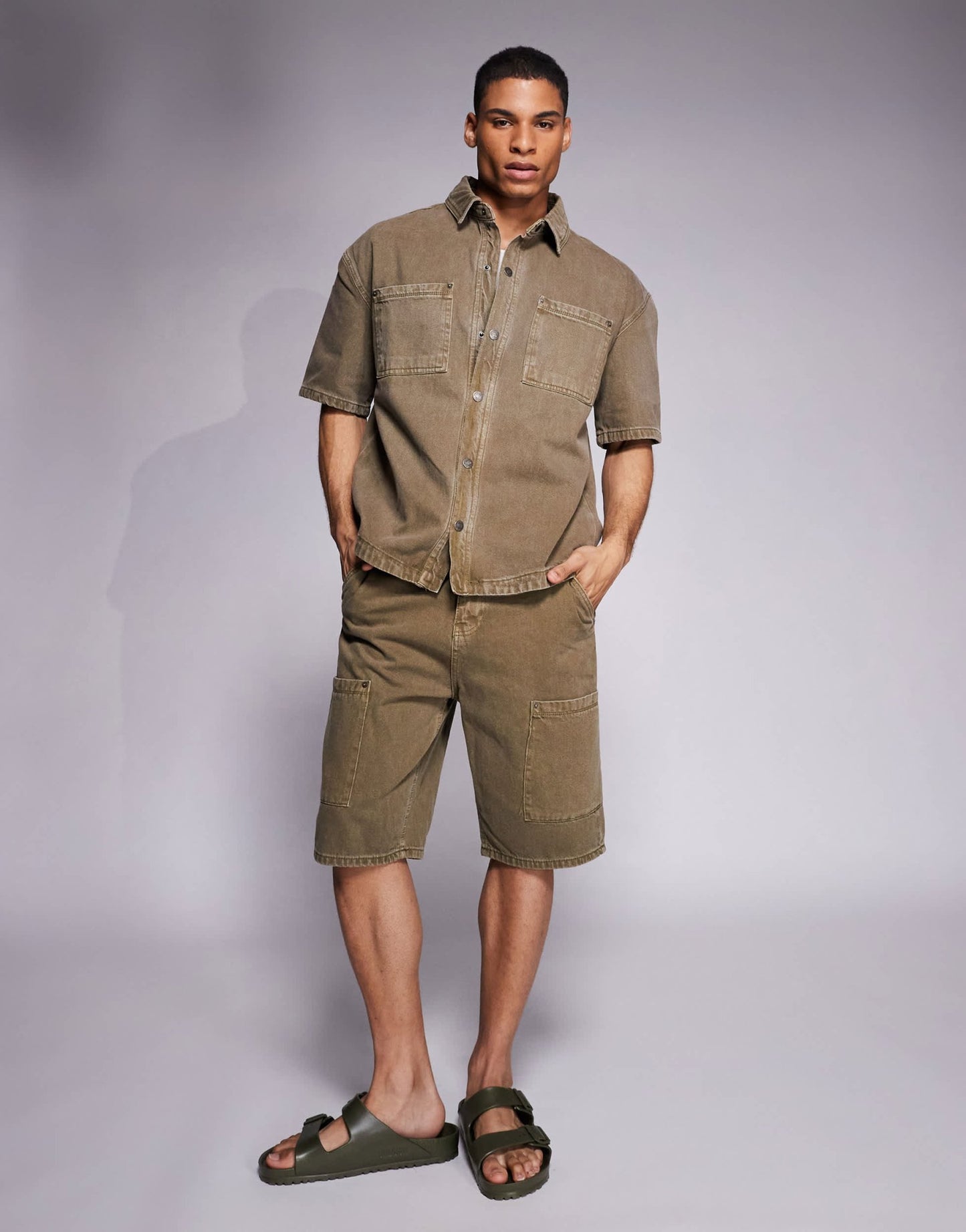 Good For Nothing co-ord boxy fit denim overshirt in washed brown - ASOS Sample Sale