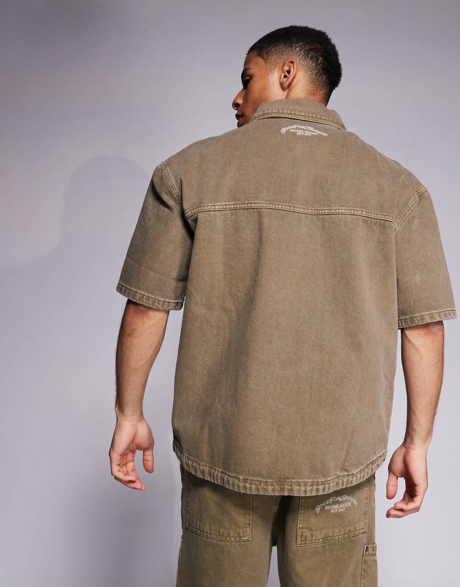 Good For Nothing co-ord boxy fit denim overshirt in washed brown - ASOS Sample Sale