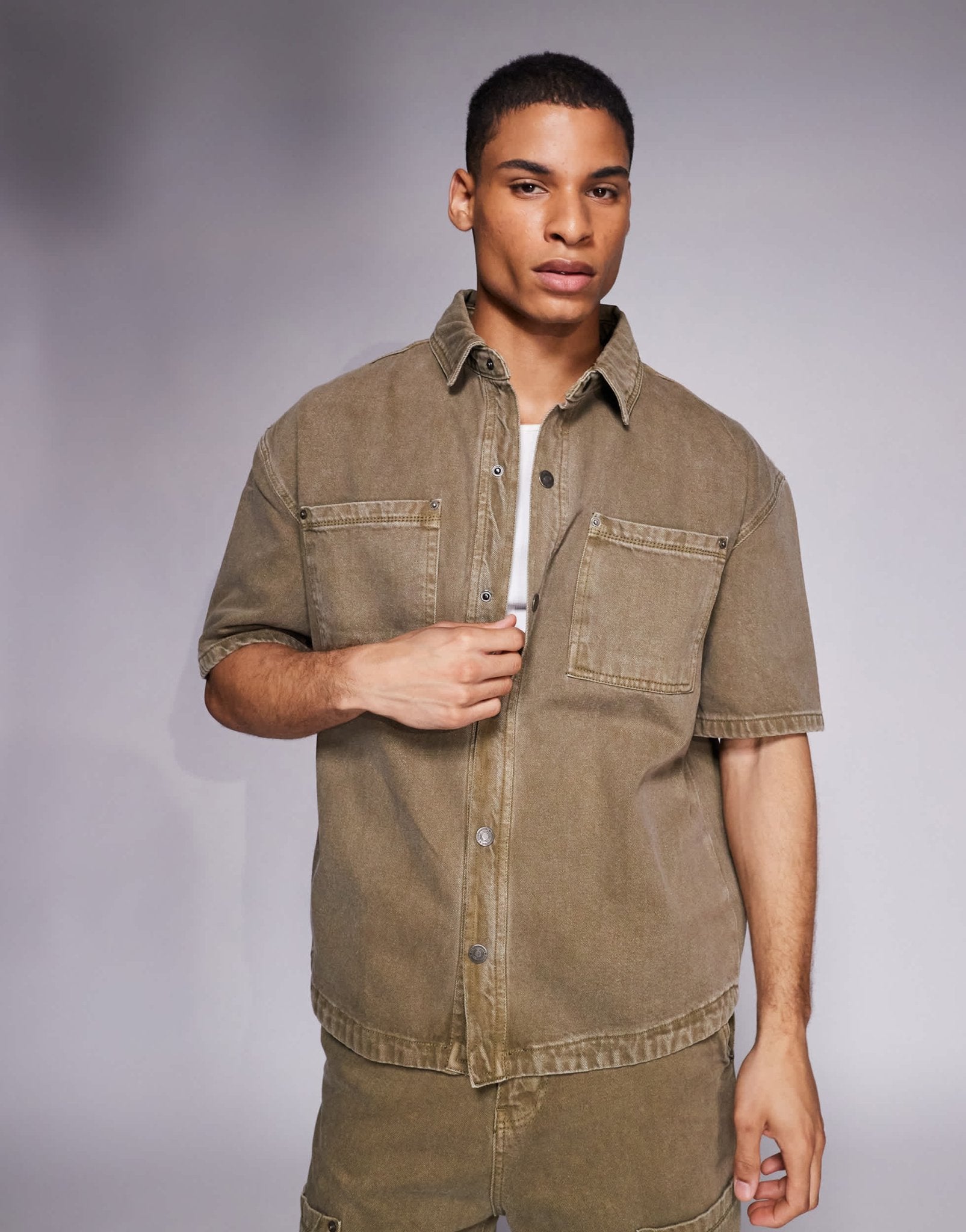 Good For Nothing co-ord boxy fit denim overshirt in washed brown - ASOS Sample Sale