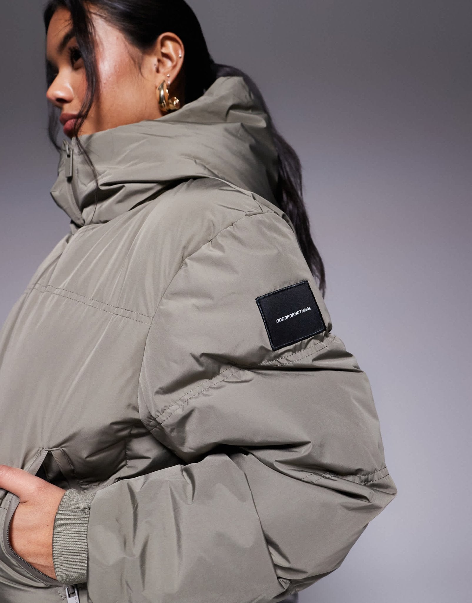 Good For Nothing high neck puffer jacket in grey - ASOS Sample Sale