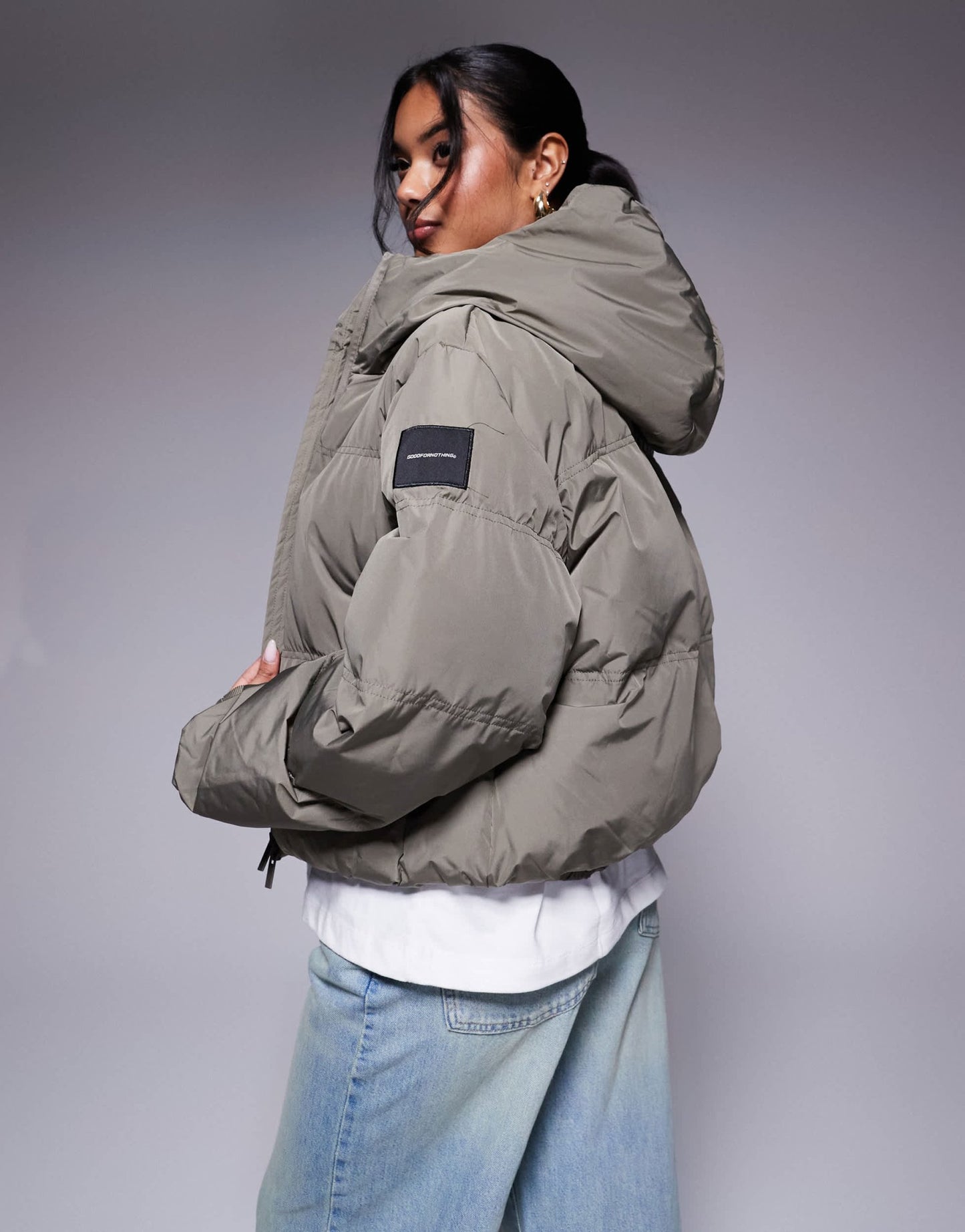 Good For Nothing high neck puffer jacket in grey - ASOS Sample Sale