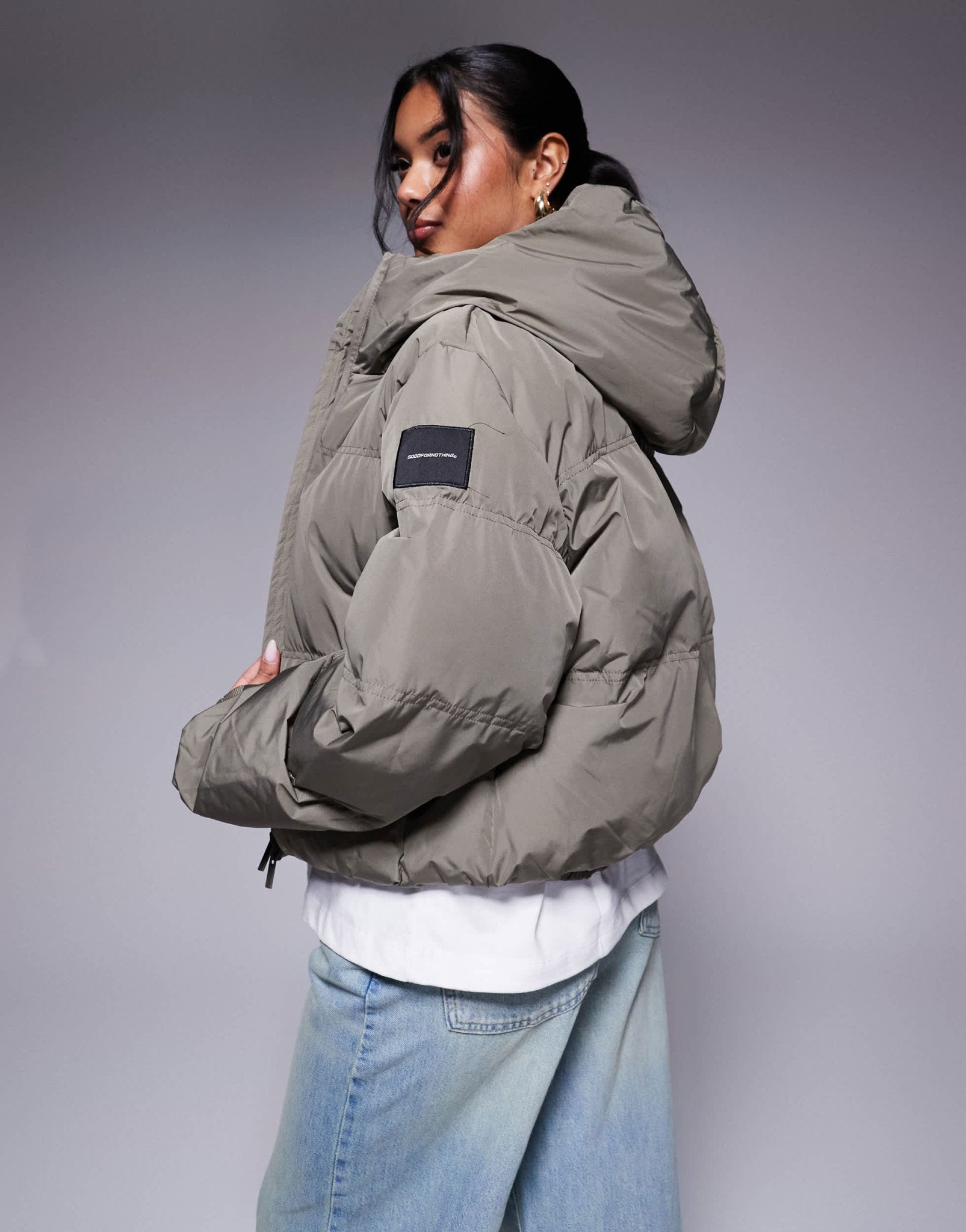 Good For Nothing high neck puffer jacket in grey - ASOS Sample Sale