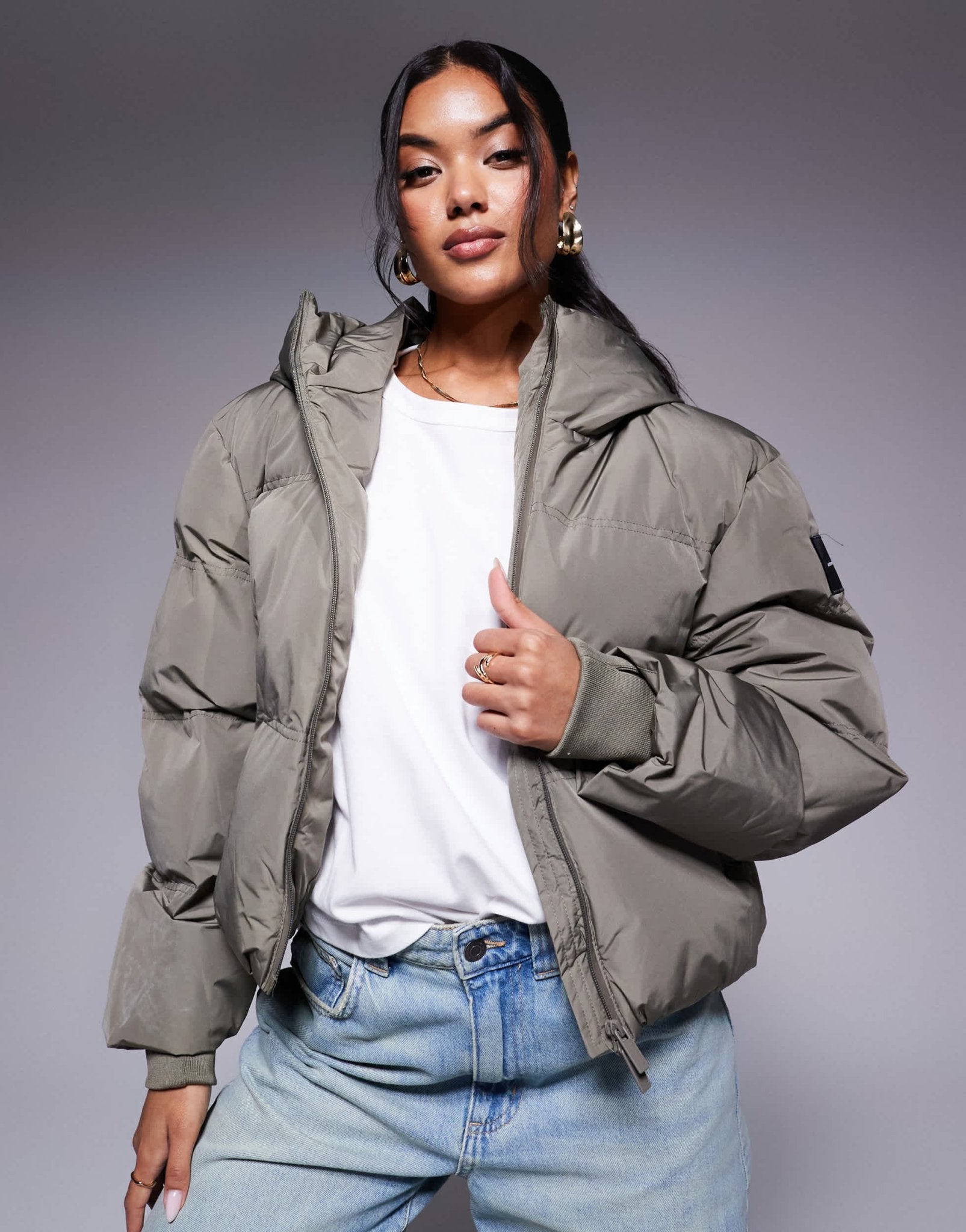 Good For Nothing high neck puffer jacket in grey - ASOS Sample Sale
