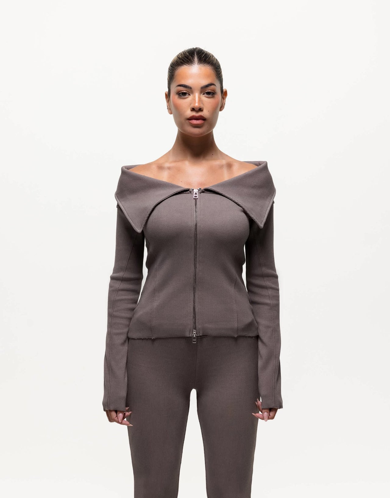 Good For Nothing long sleeve ribbed top in brown - ASOS Sample Sale