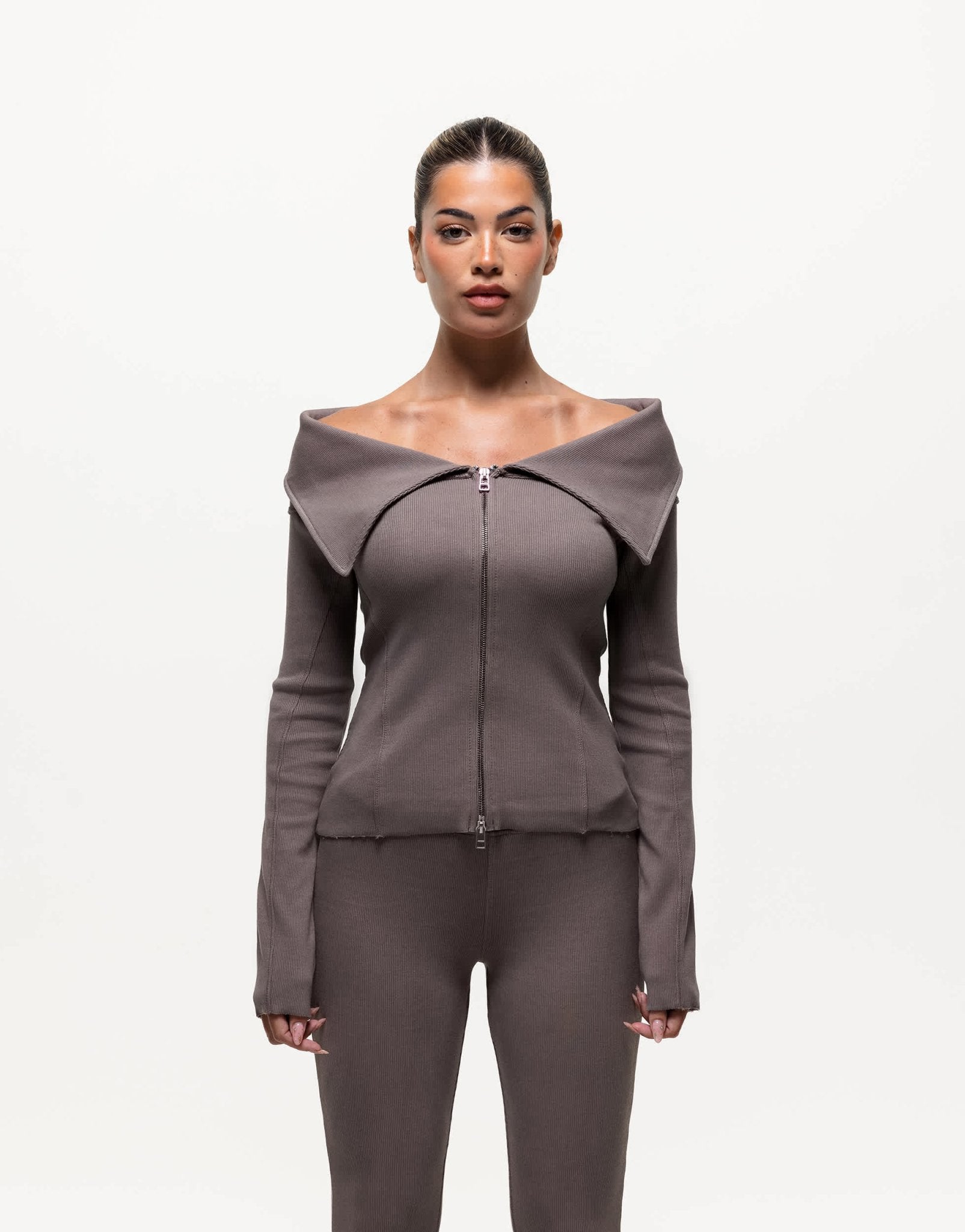 Good For Nothing long sleeve ribbed top in brown - ASOS Sample Sale