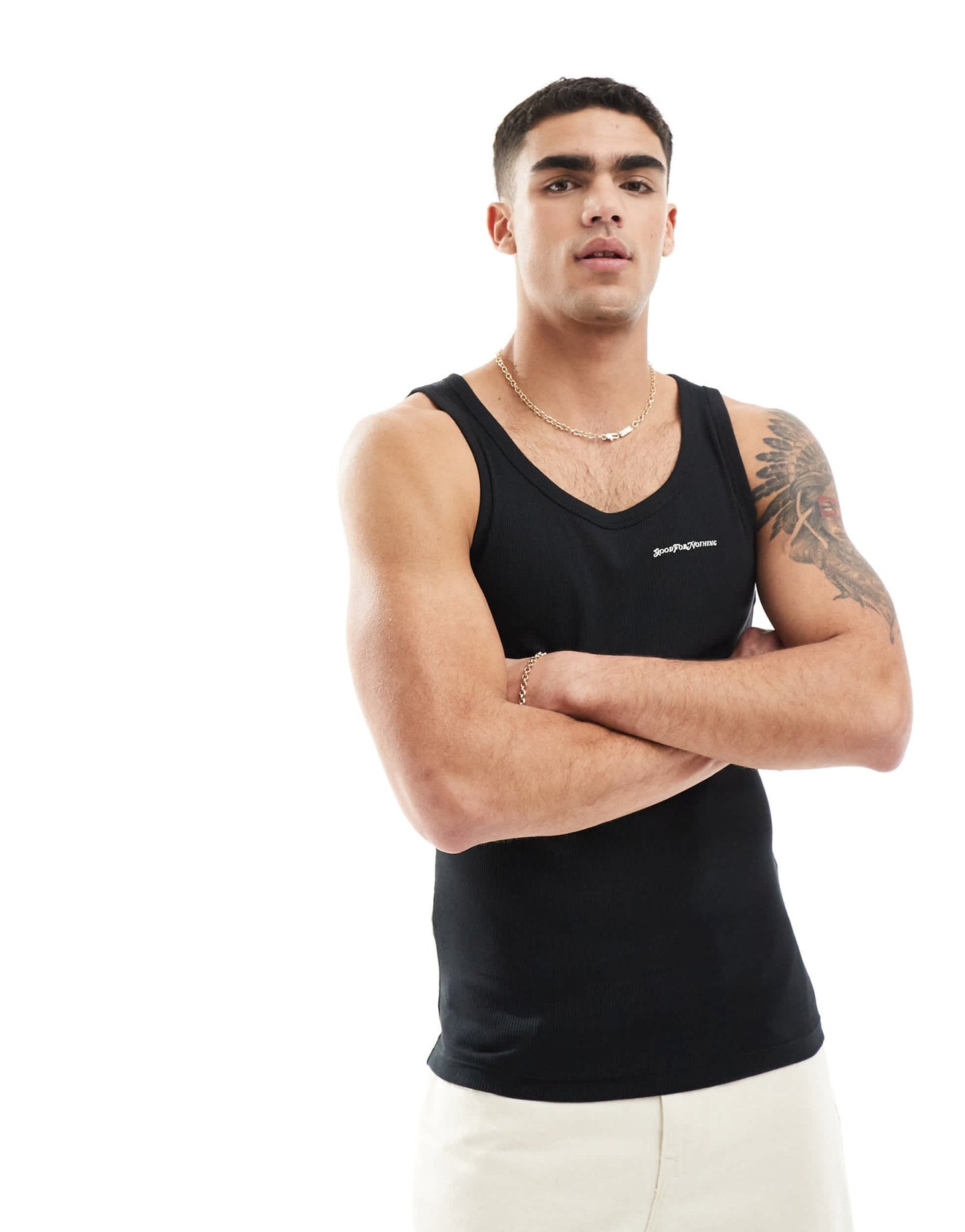Good For Nothing ribbed branded vest in black - ASOS Sample Sale