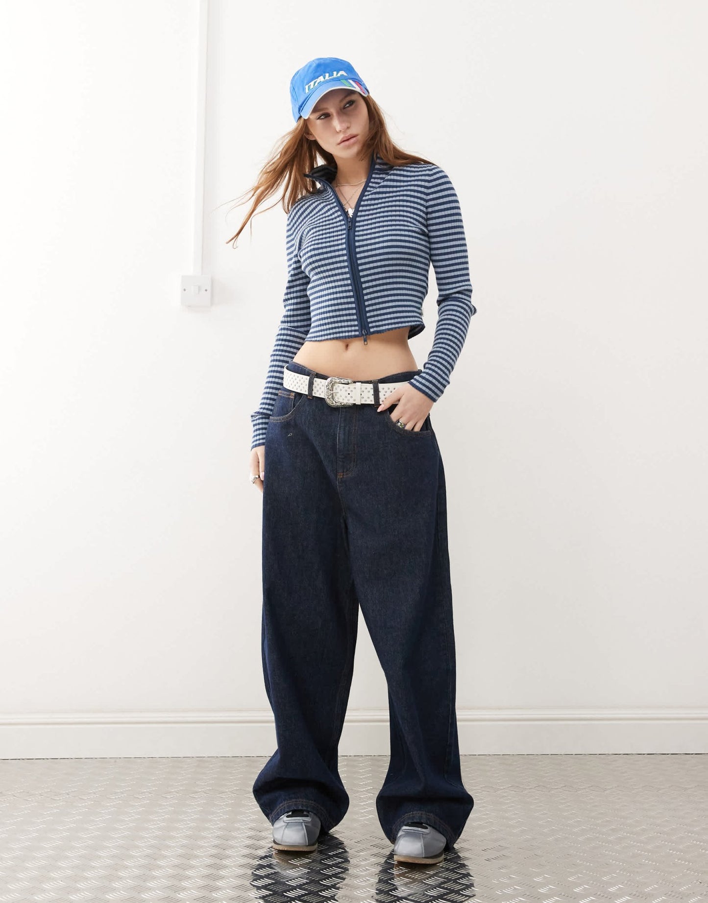 Guess Originals knitted zip through stripe jumper in blue - ASOS Sample Sale