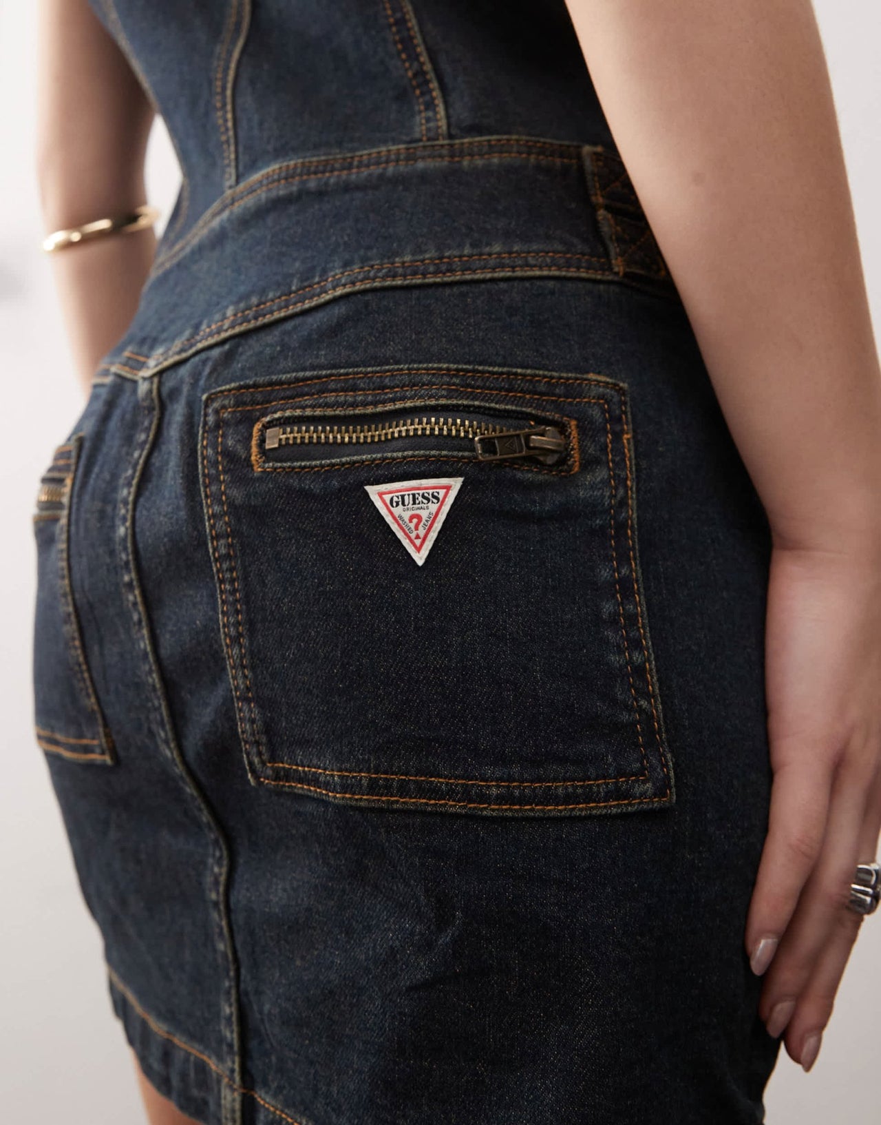 Guess Originals utility mini dress in darkwash blue denim - ASOS Sample Sale