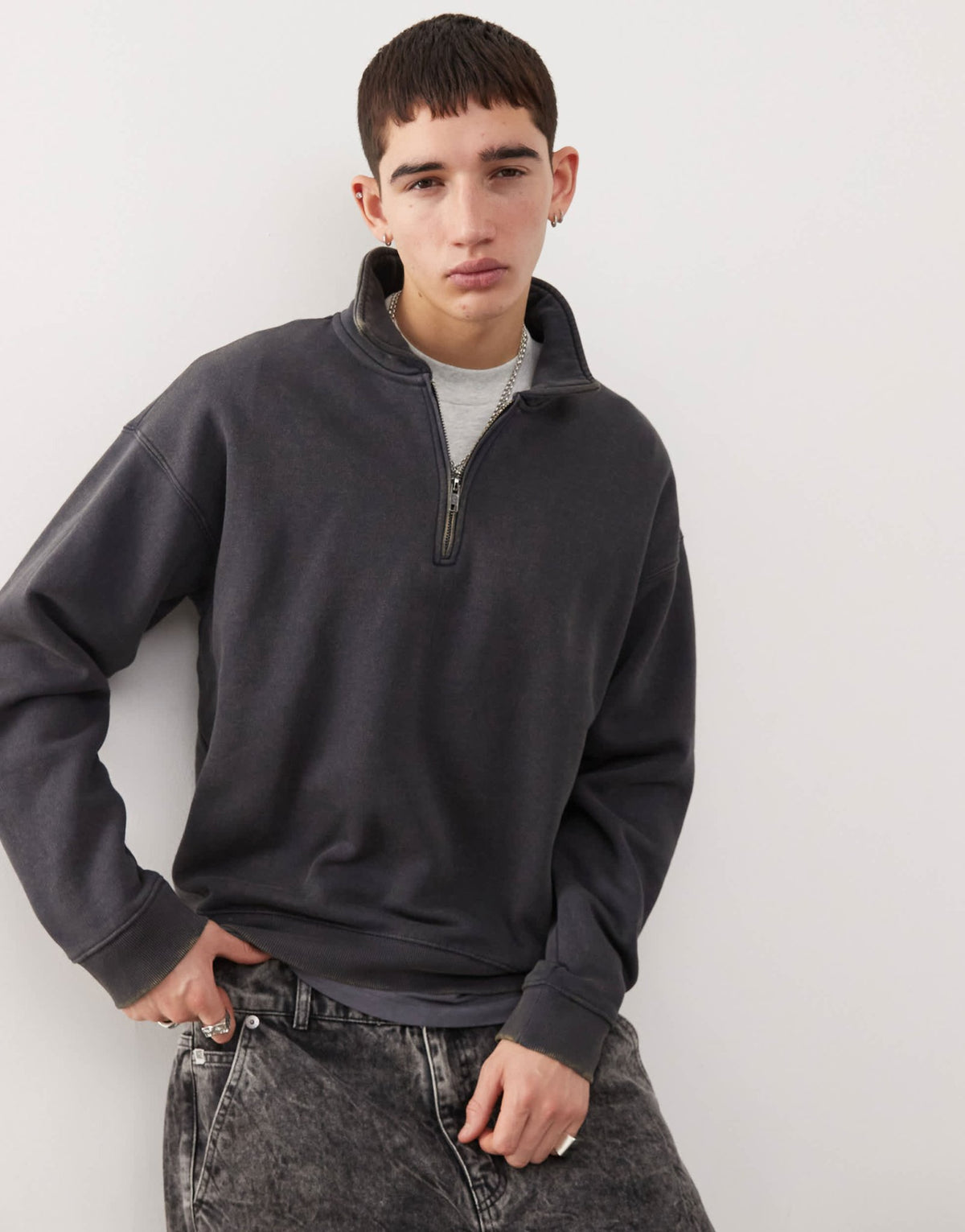 Guess Originals washed half zip sweatshirt in black with back embroidery - ASOS Sample Sale