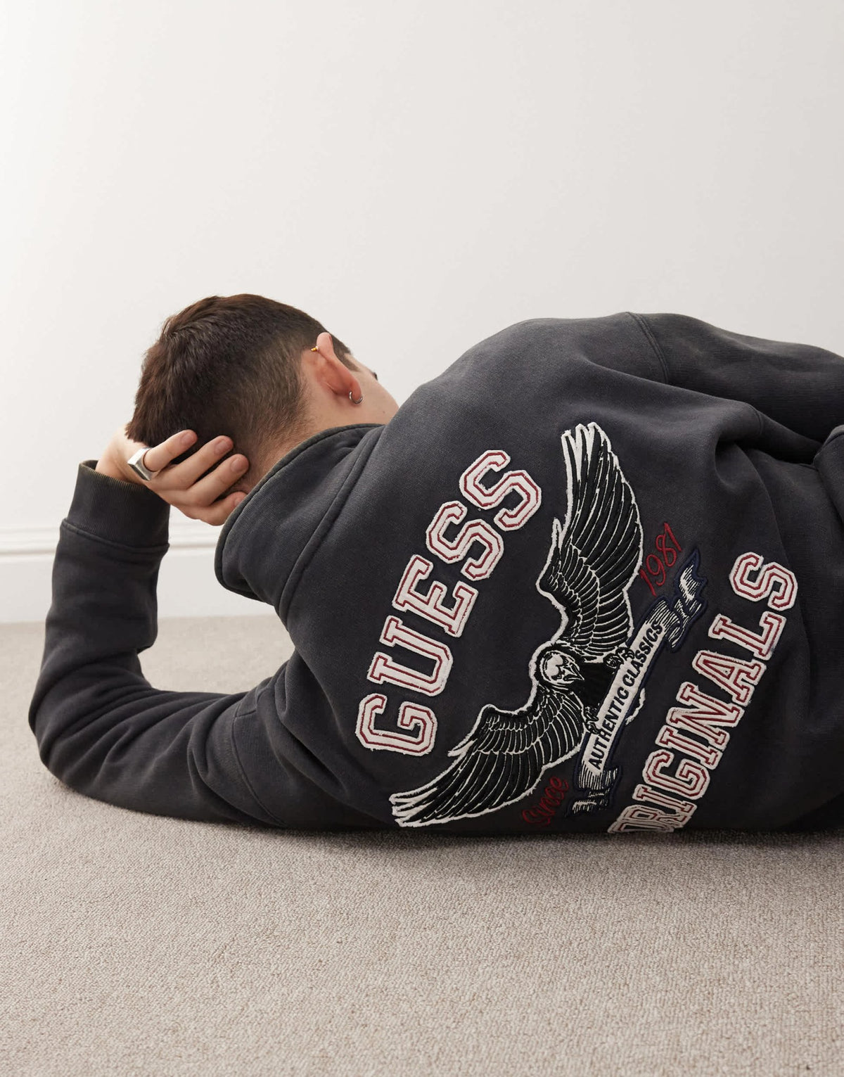 Guess Originals washed half zip sweatshirt in black with back embroidery - ASOS Sample Sale