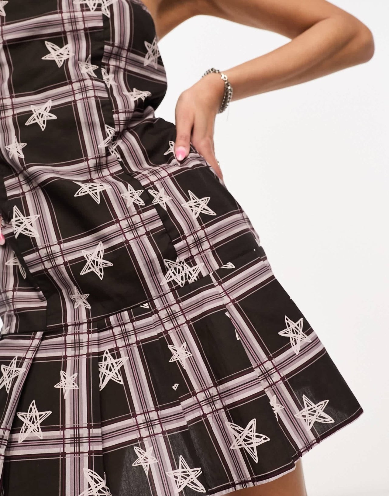 Heartbreak bandeau mini dress with pleated peplum hem in brown star print - ASOS Sample Sale
