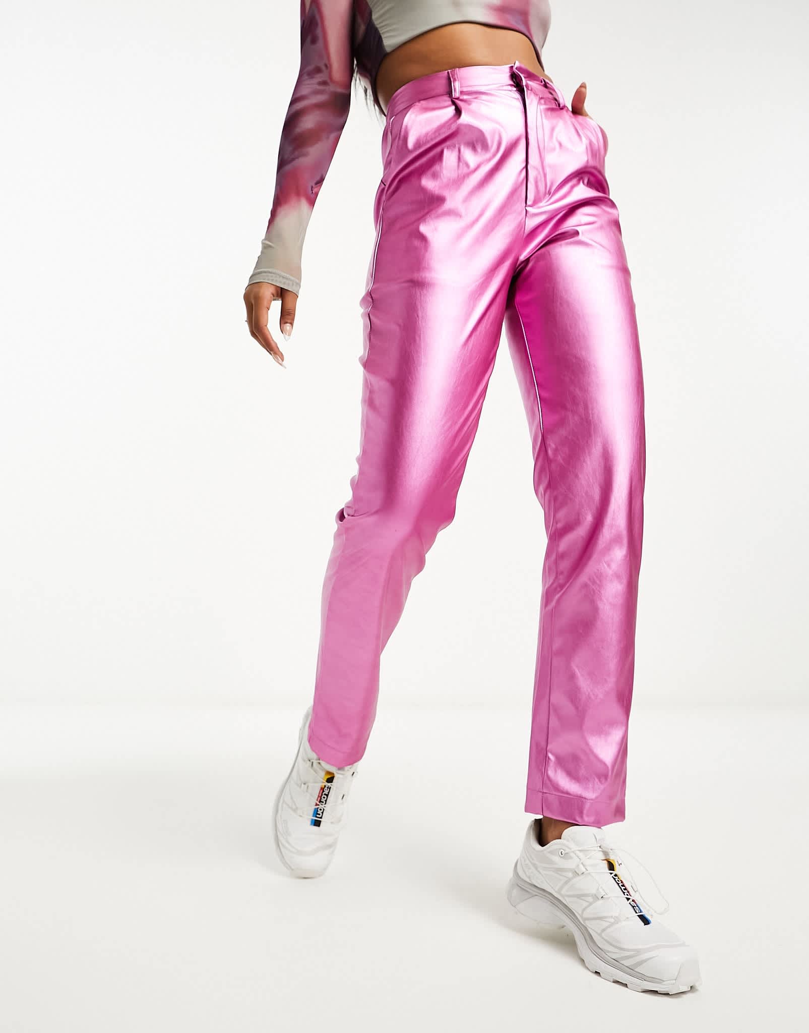 Heartbreak metallic PU straight leg trousers in pink - ASOS Sample Sale