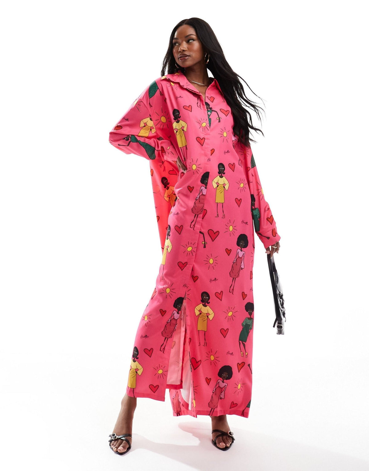 Heathe Ebi longline shirt dress in pink print - ASOS Sample Sale