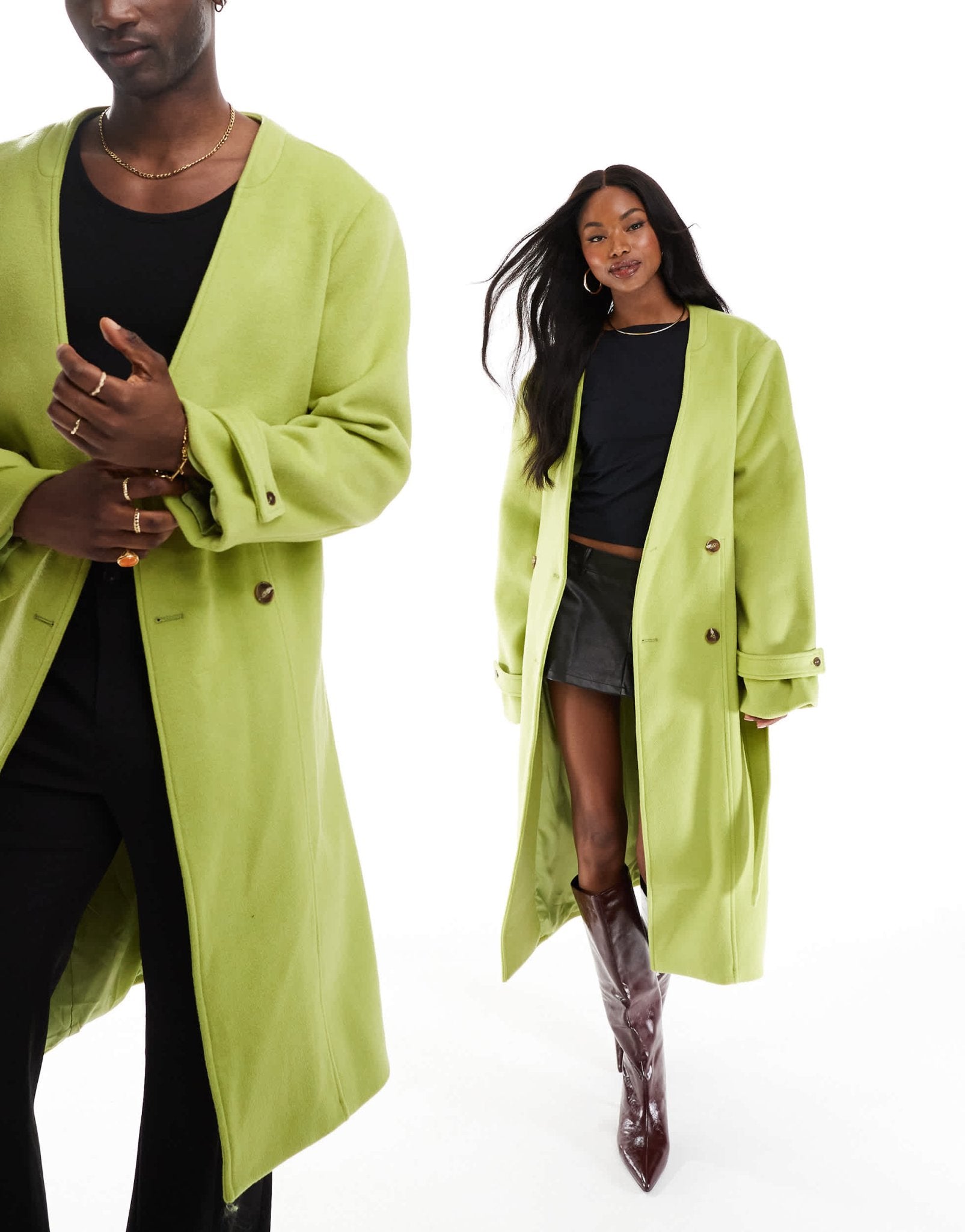 Heathe unisex Adisa wool coat in lime - ASOS Sample Sale