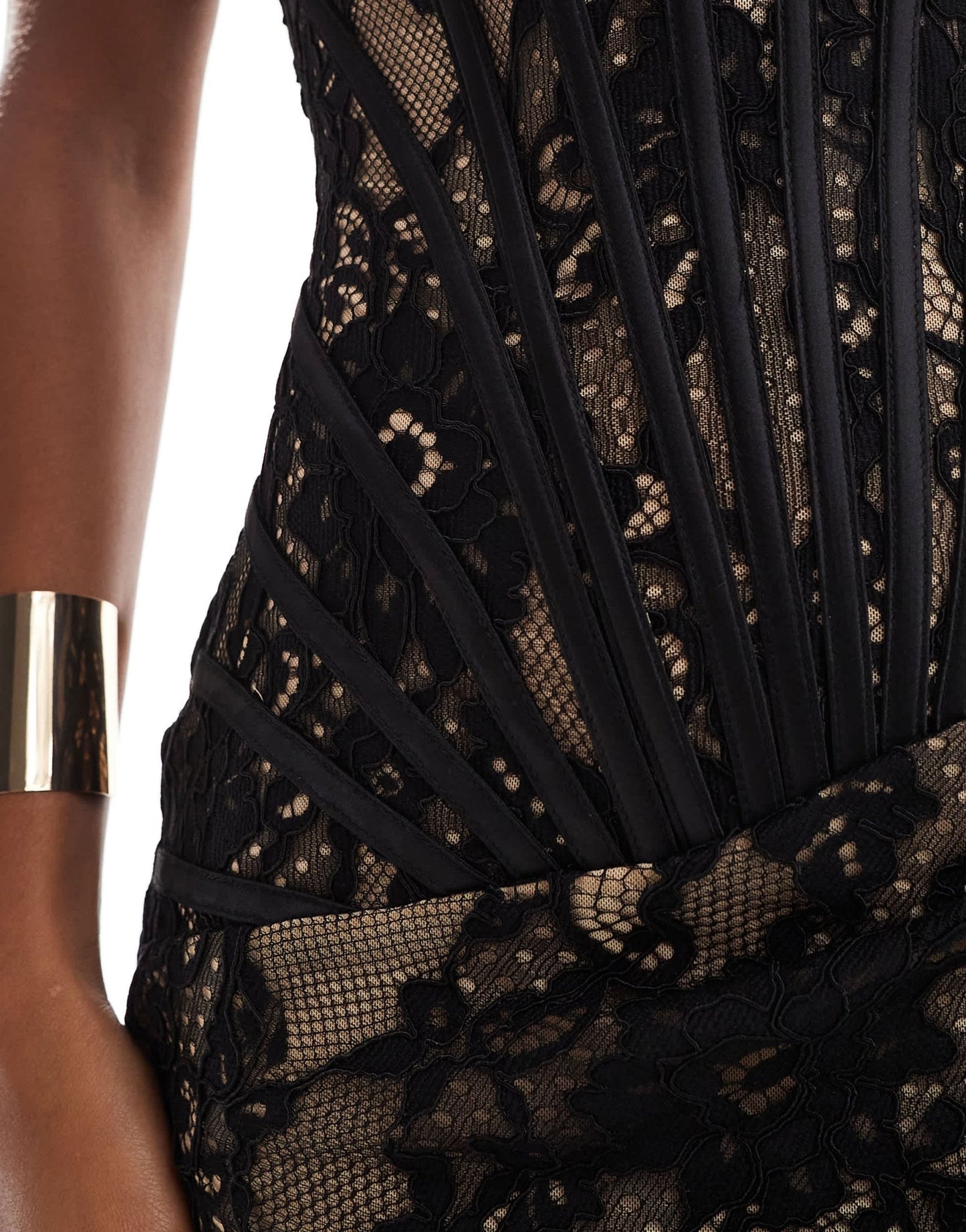 Heiress Beverly Hills premium exclusive lace bandeau corset thigh split maxi dress in black - ASOS Sample Sale