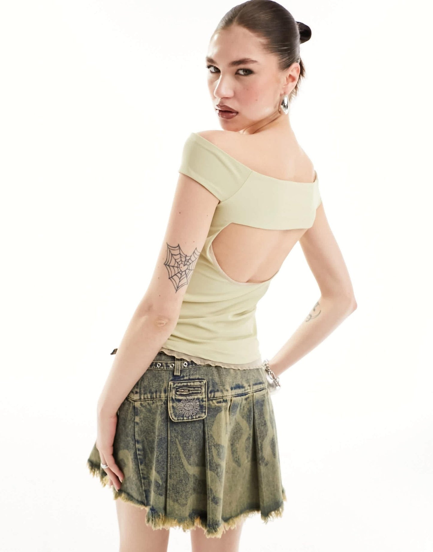 Heretic Nine off shoulder cut out slinky top - ASOS Sample Sale