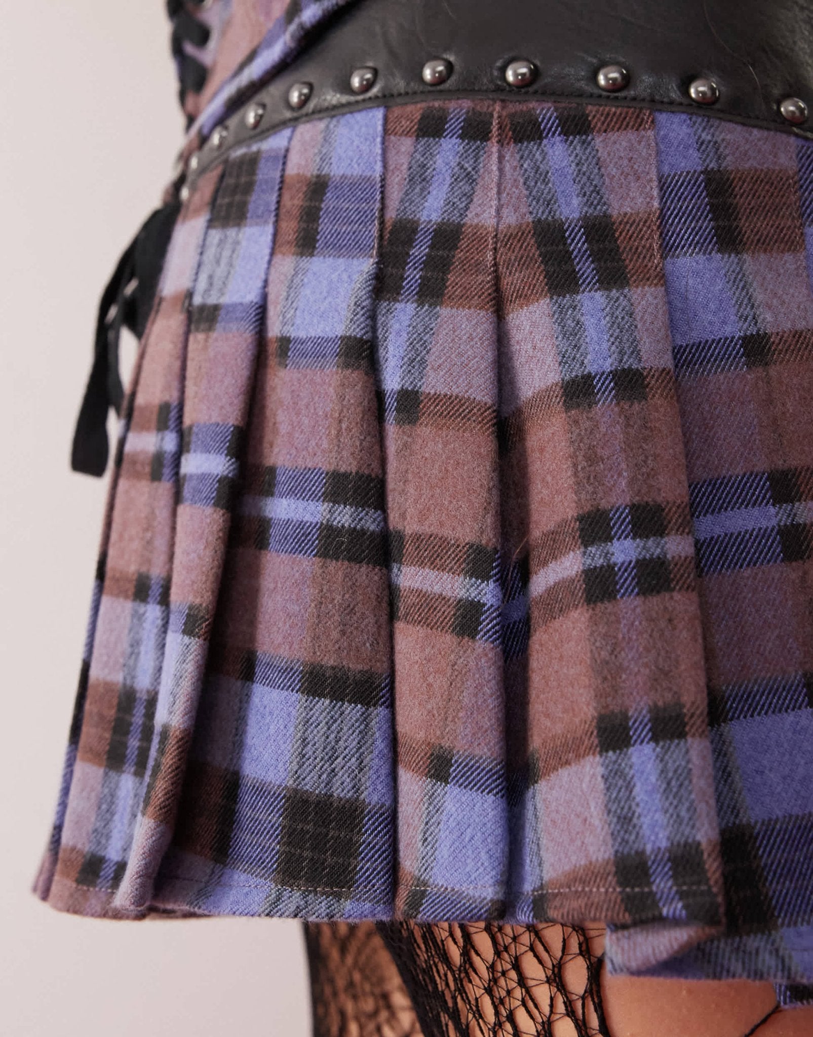 Heretic Nine plaid pleated skirt with studded belt in purple co - ord - ASOS Sample Sale