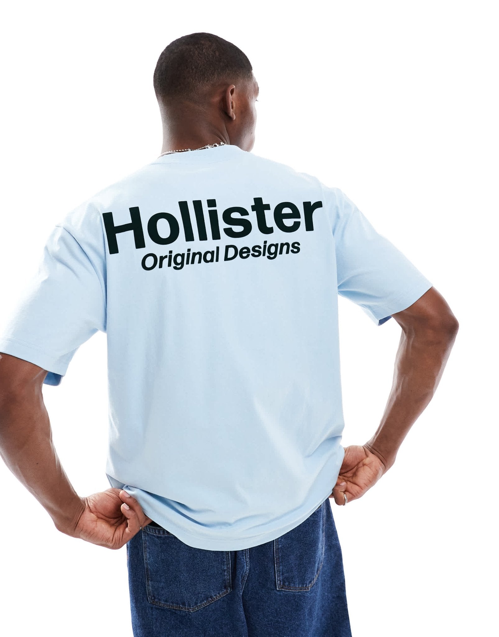 Hollister boxy oversized tech logo back detail t-shirt in pale blue - ASOS Sample Sale