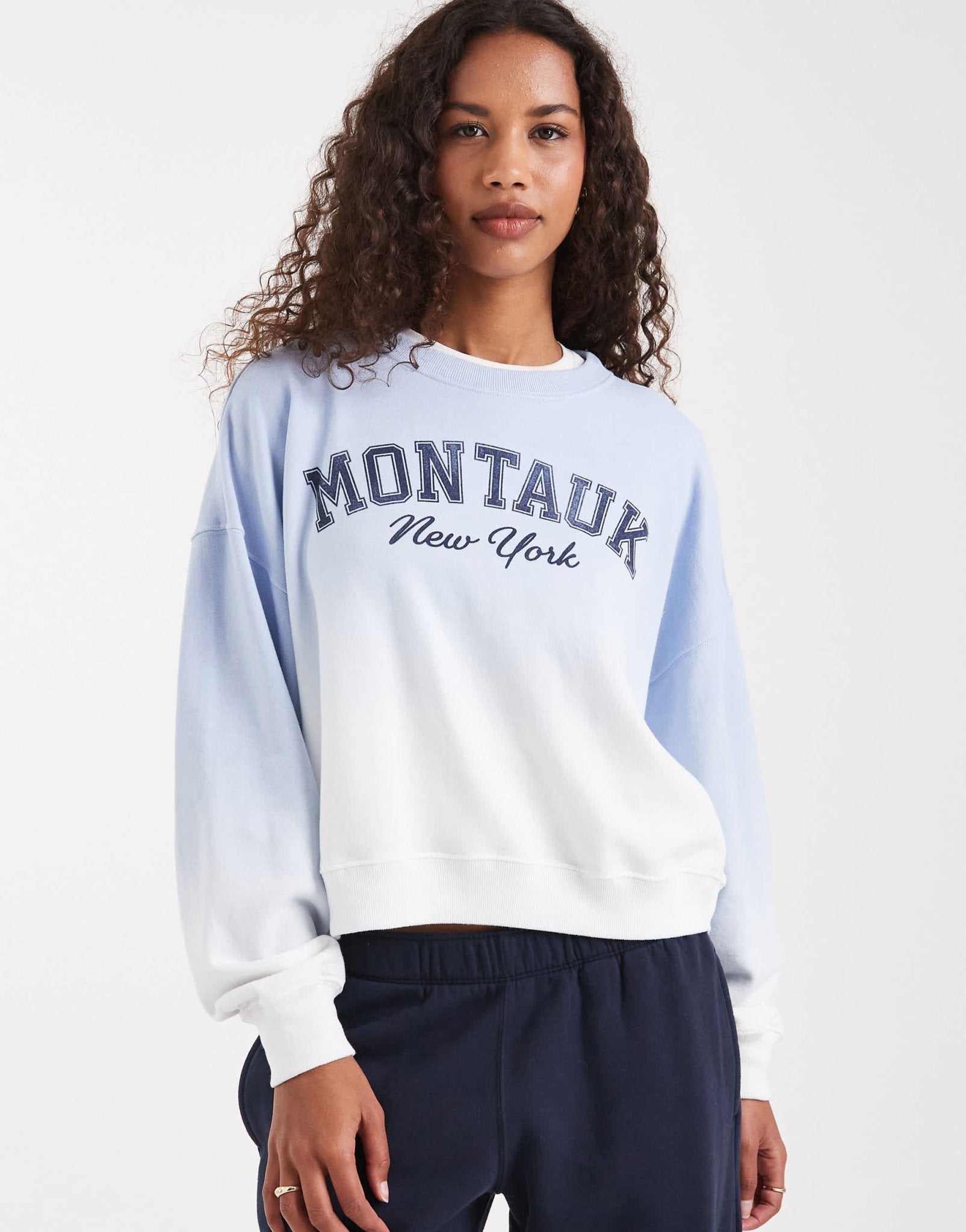 Hollister crewneck front graphic sweatshirt in blue ombre - ASOS Sample Sale