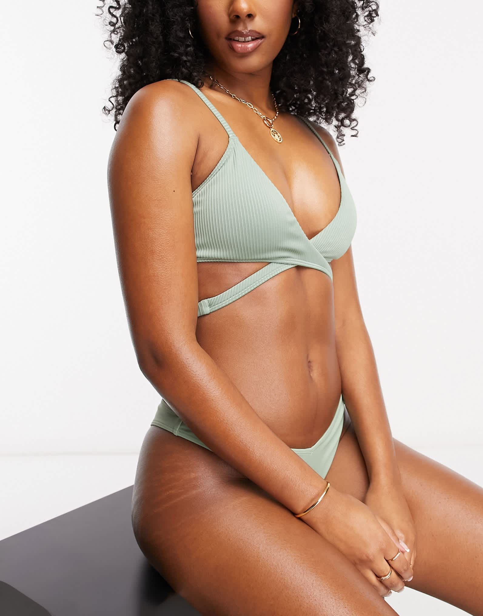 Hollister crossover co - ord bikini top in green - ASOS Sample Sale