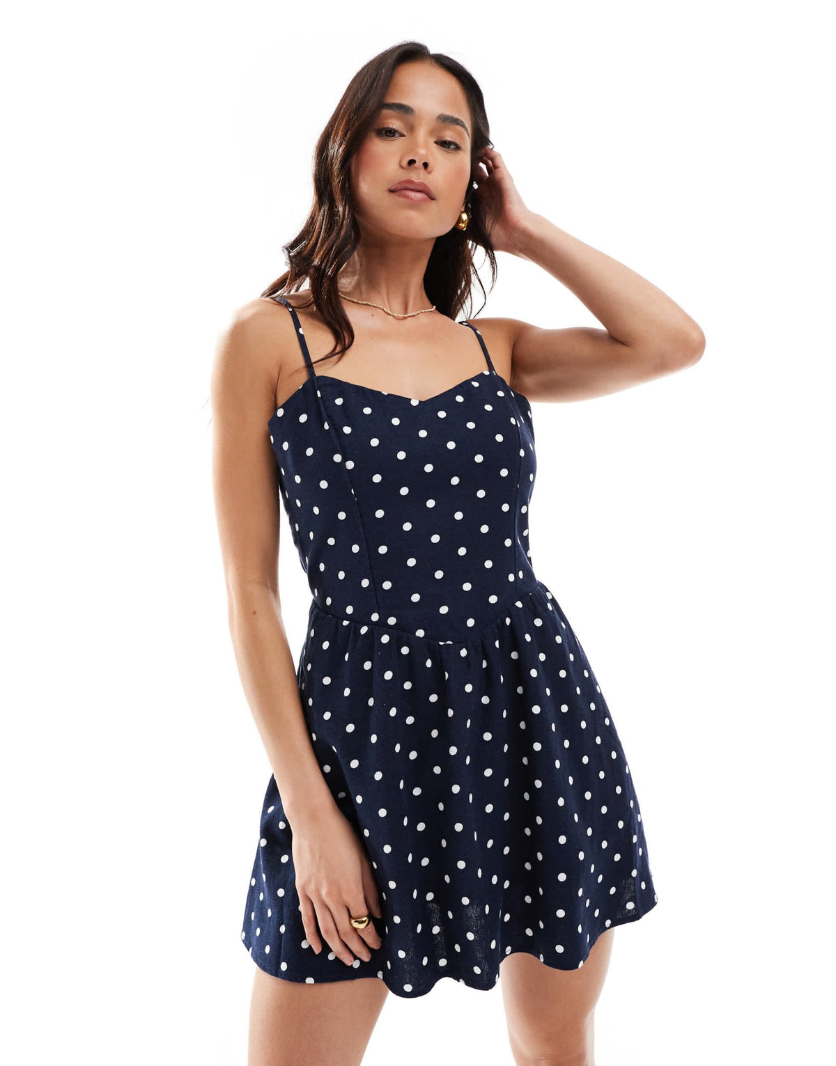 Hollister drop waist spaghetti strap mini dress in navy polka dot - ASOS Sample Sale