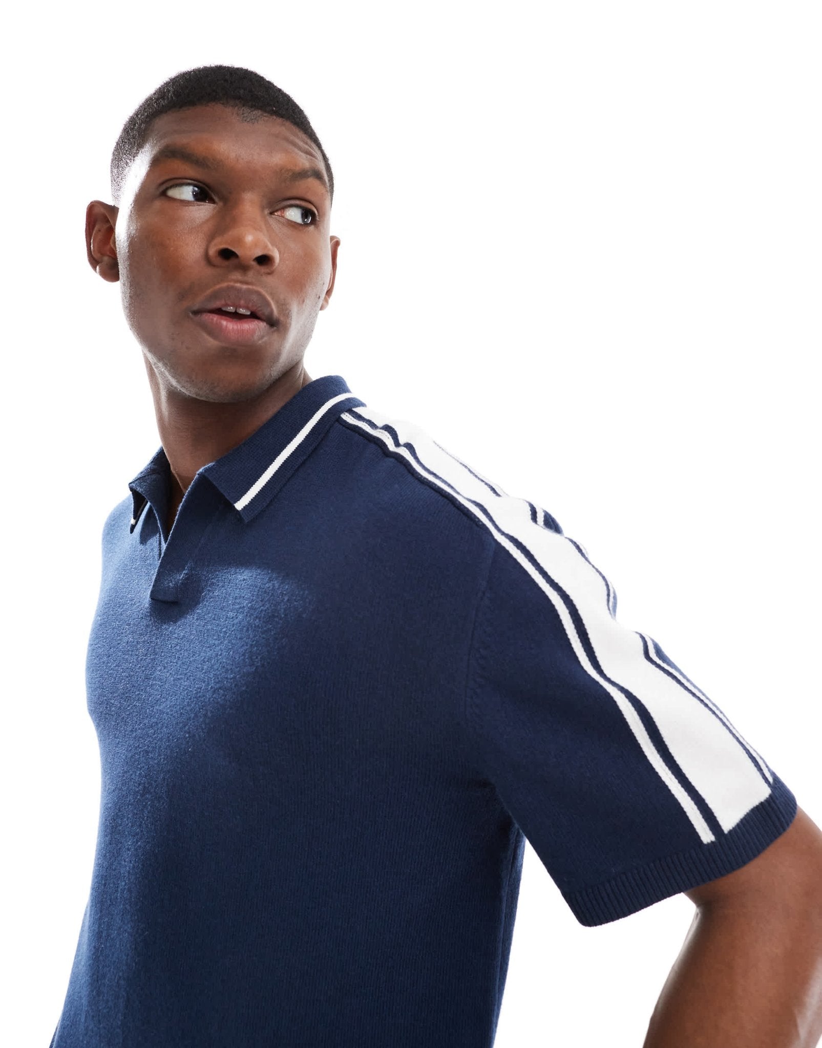 Hollister knitted contrast collar preppy polo top in navy - ASOS Sample Sale