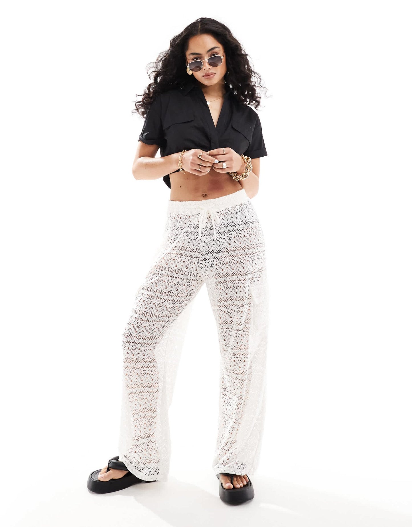Hollister lace cover up cargo trouser in white - ASOS Sample Sale