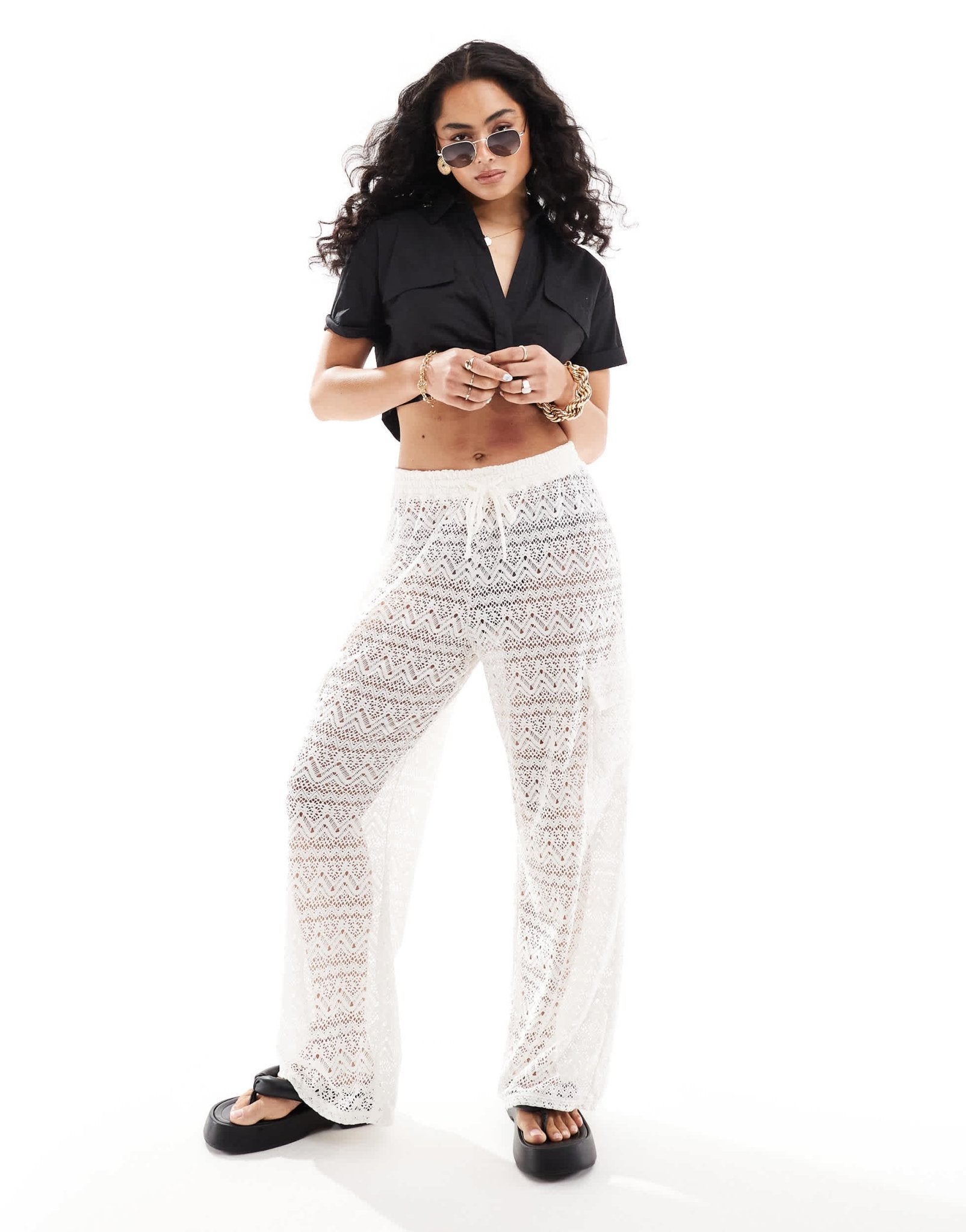 Hollister lace cover up cargo trouser in white - ASOS Sample Sale