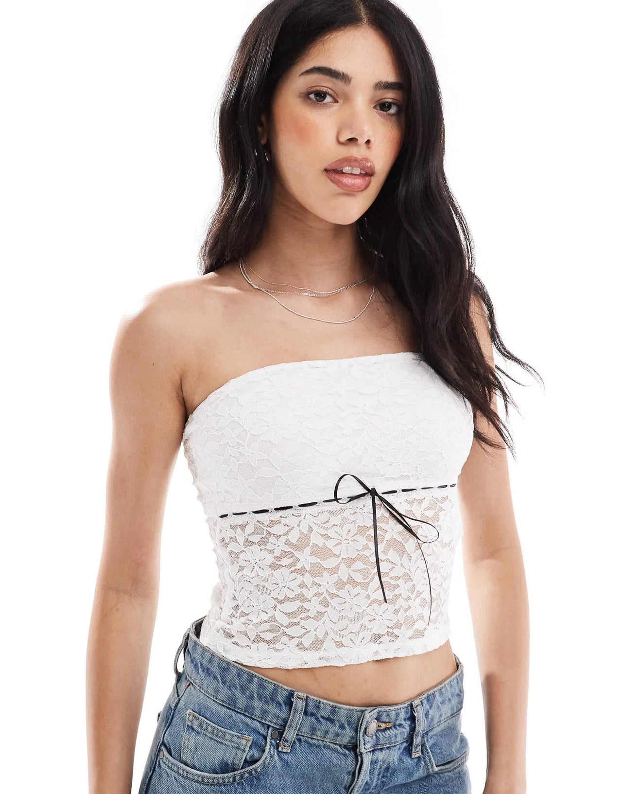 Hollister lace peplum tube top in white - ASOS Sample Sale