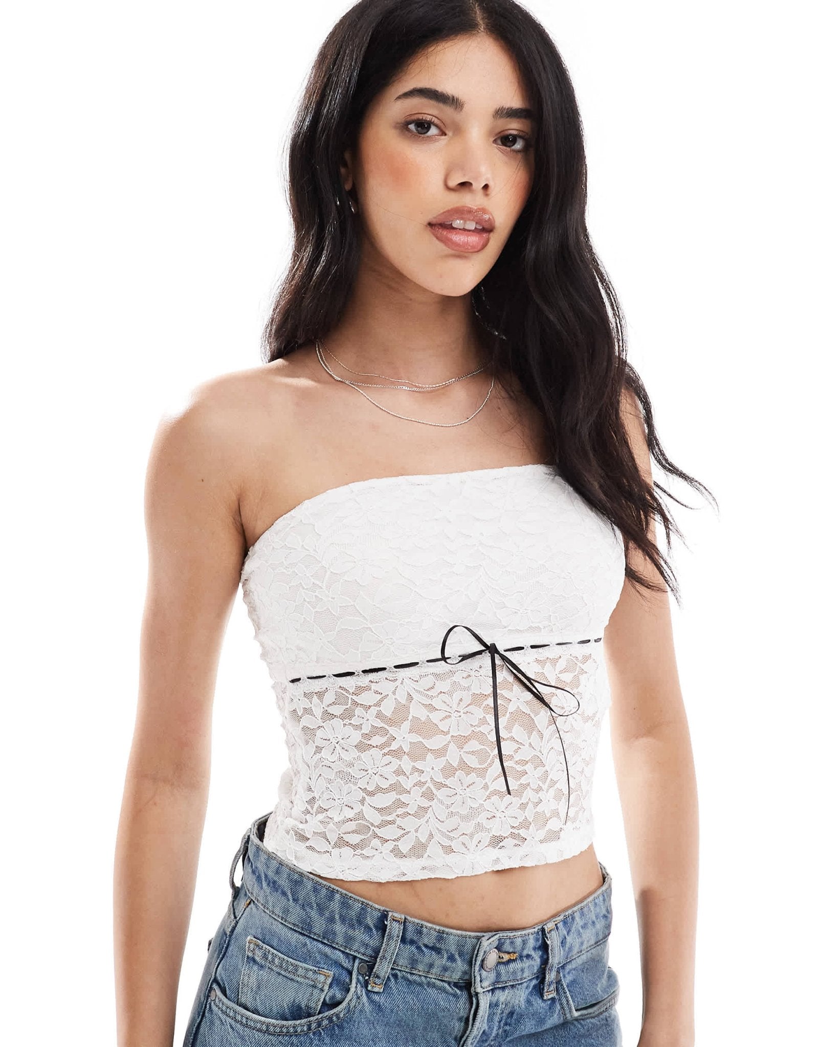 Hollister lace peplum tube top in white - ASOS Sample Sale