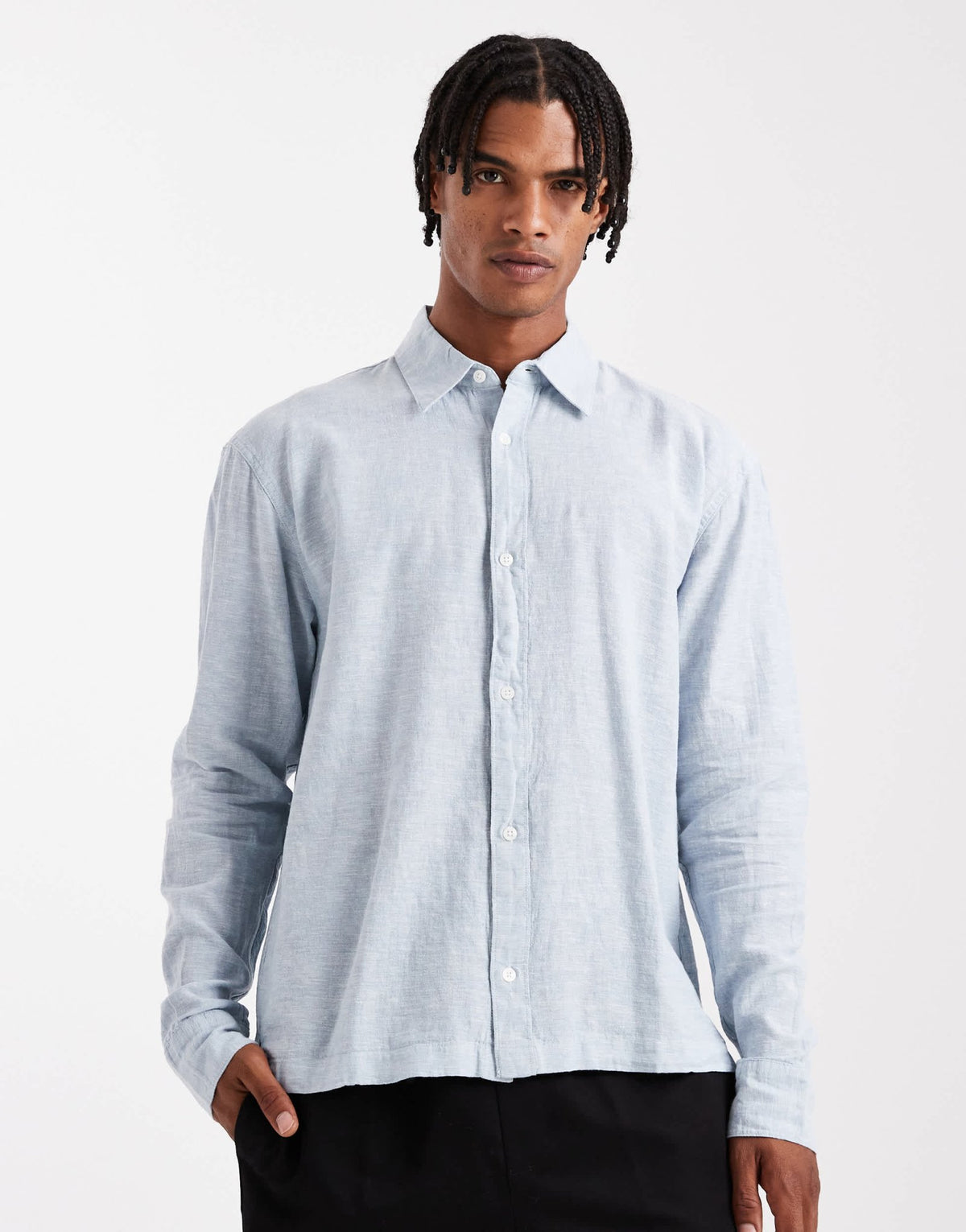 Hollister long sleeve linen shirt in blue - ASOS Sample Sale
