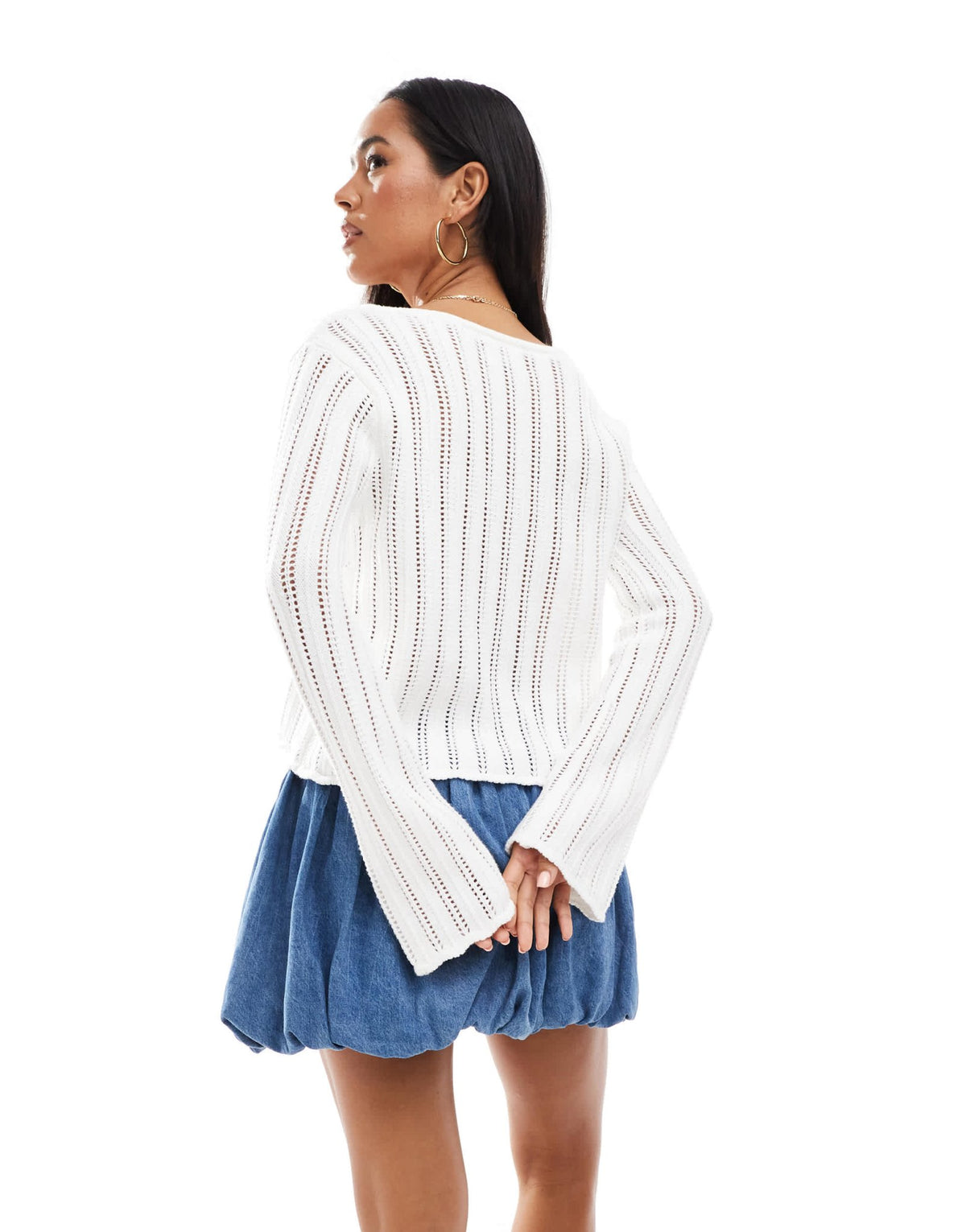 Hollister long sleeve tie front crochet top in cream - ASOS Sample Sale