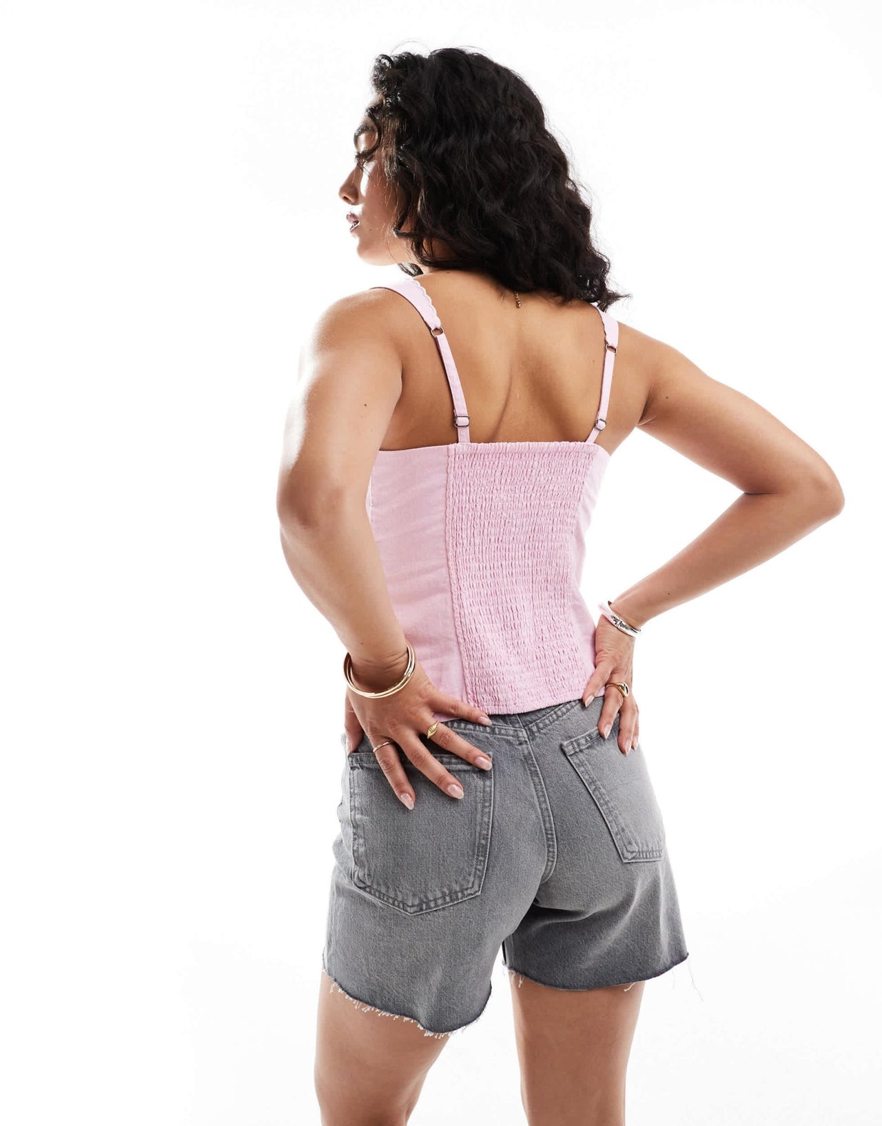Hollister low neckline linen button through vest in baby pink - ASOS Sample Sale