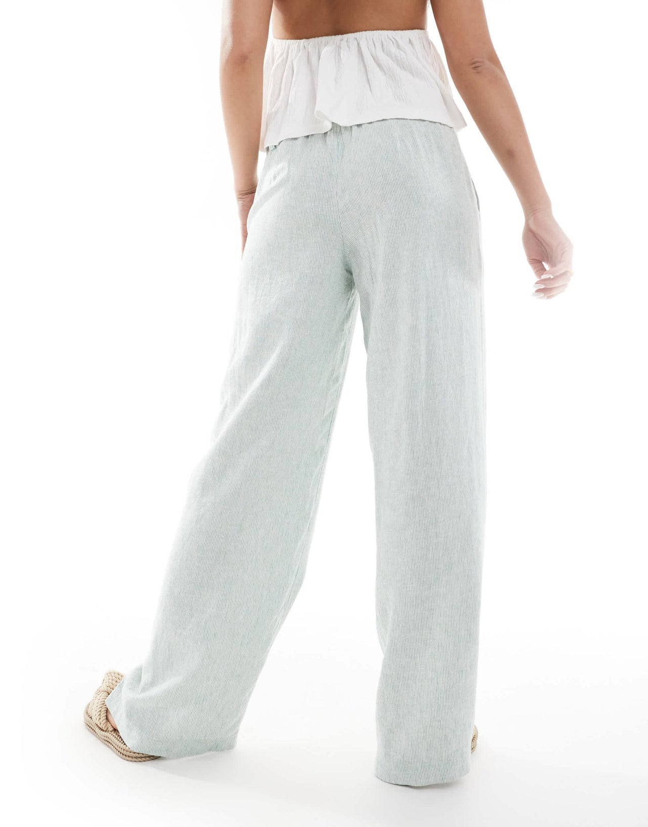 Hollister low rise linen super baggy trousers green and white stripe - ASOS Sample Sale