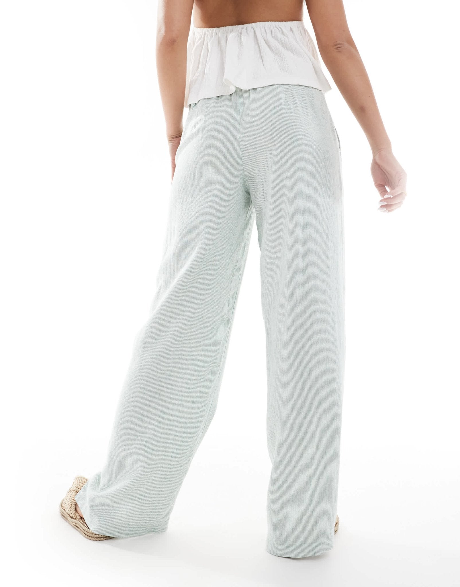 Hollister low rise linen super baggy trousers green and white stripe - ASOS Sample Sale