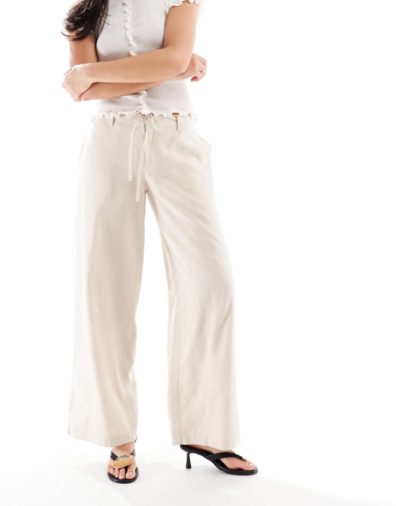 Hollister low rise linen super baggy trousers in oatmeal - ASOS Sample Sale