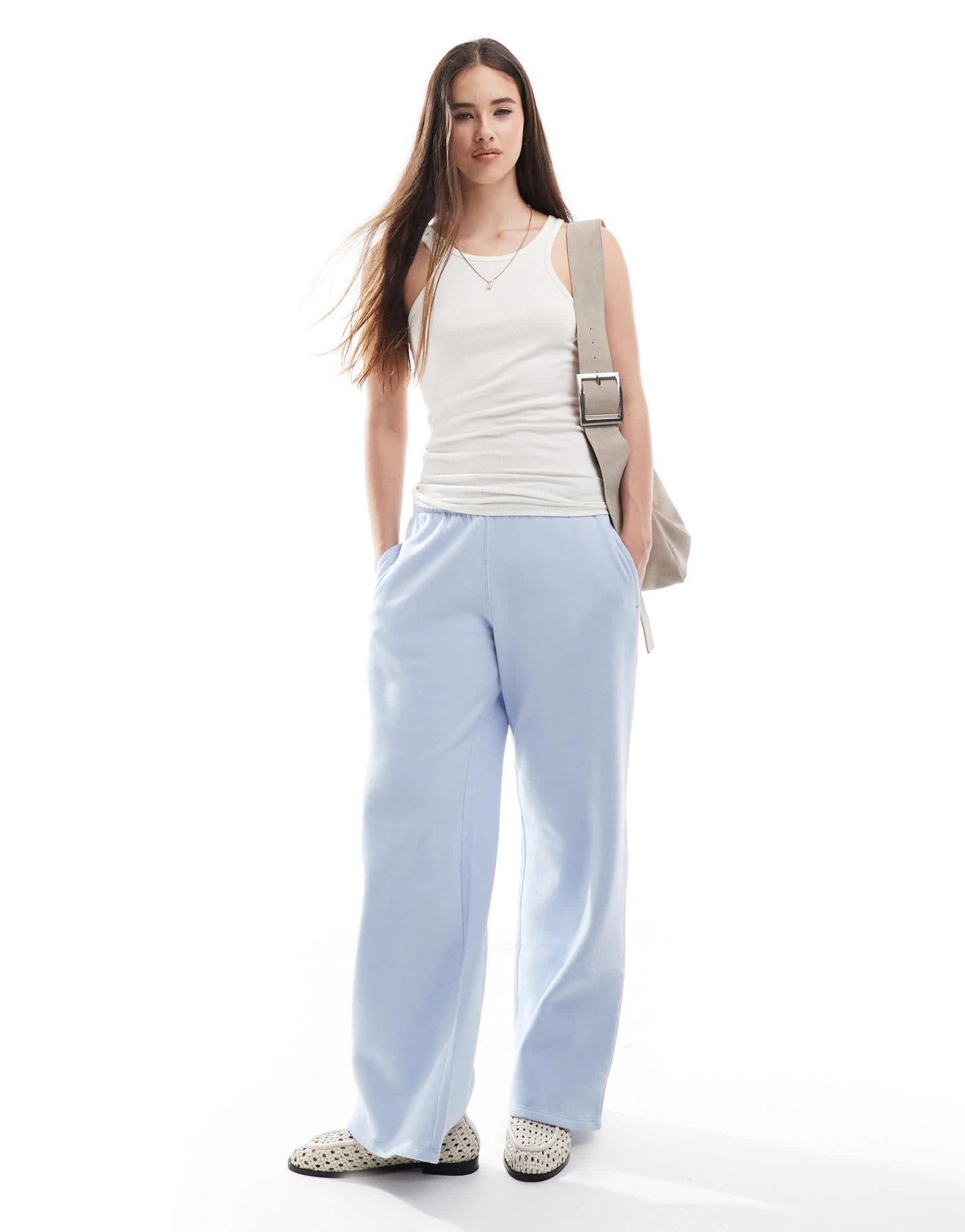 Hollister mid rise wide leg graphic joggers in baby blue - ASOS Sample Sale