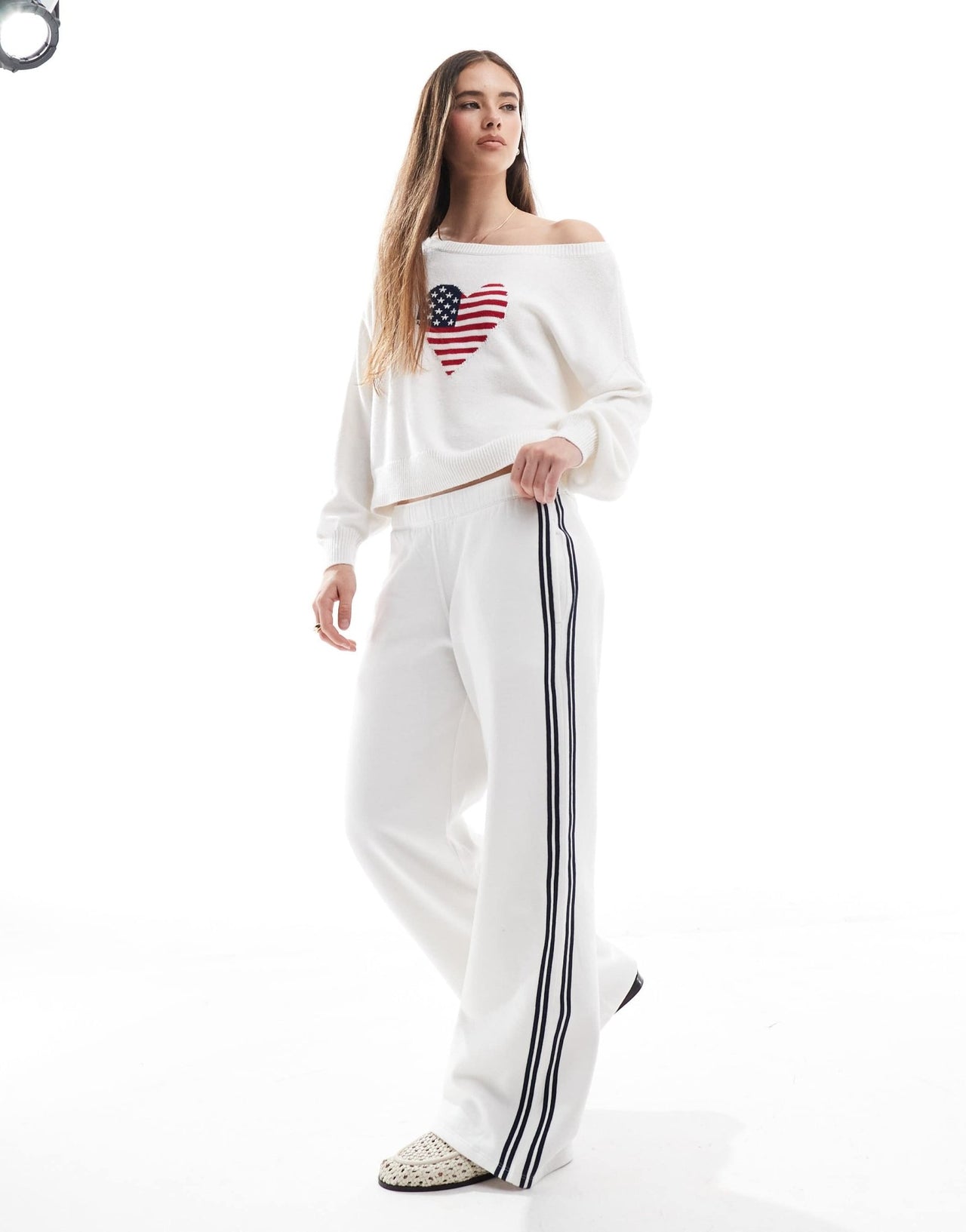 Hollister mid rise wide leg joggers in white - ASOS Sample Sale