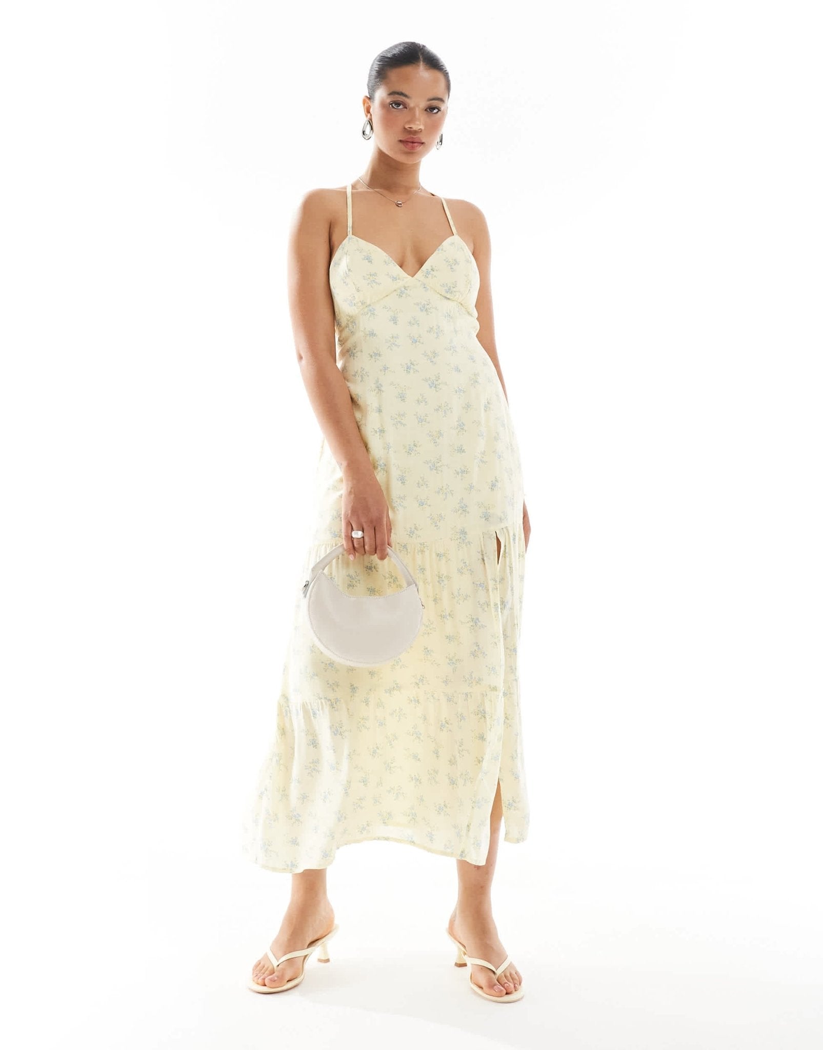 Hollister open back maxi dress with thigh split in yellow ditsy floral print - ASOS Sample Sale
