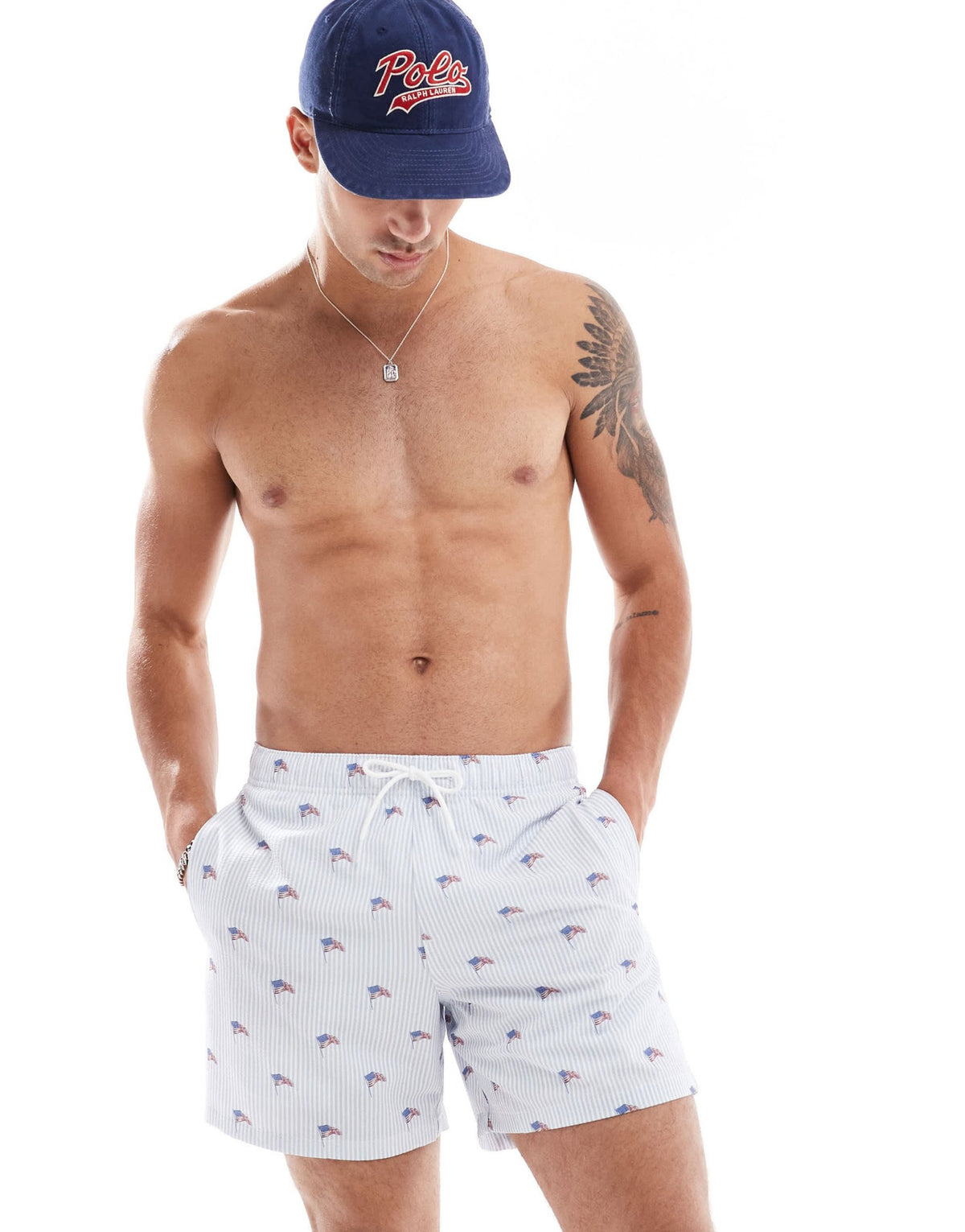 Hollister printed american flag swimwear shorts in light blue - ASOS Sample Sale
