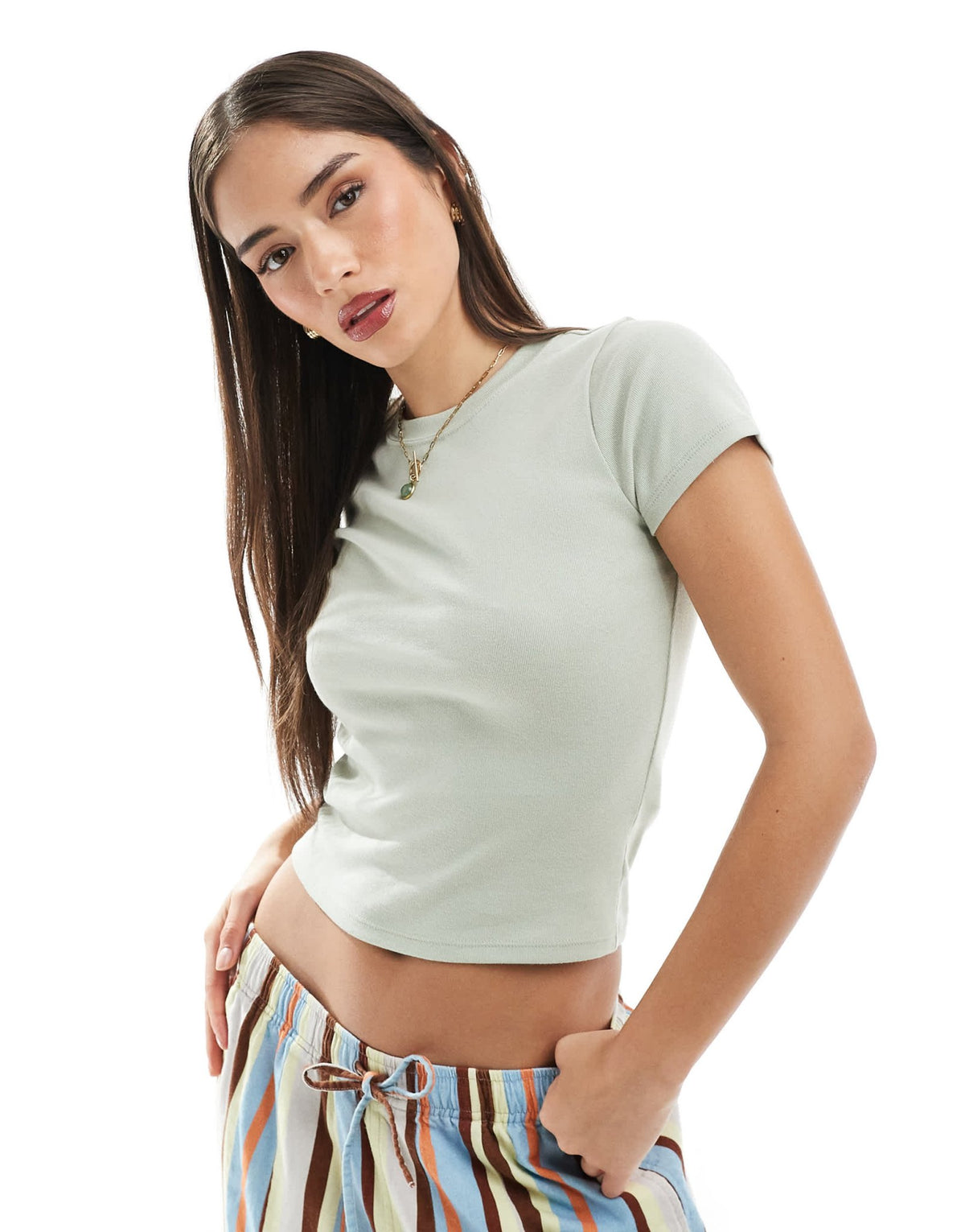 Hollister short sleeve ribbed t-shirt in green - ASOS Sample Sale