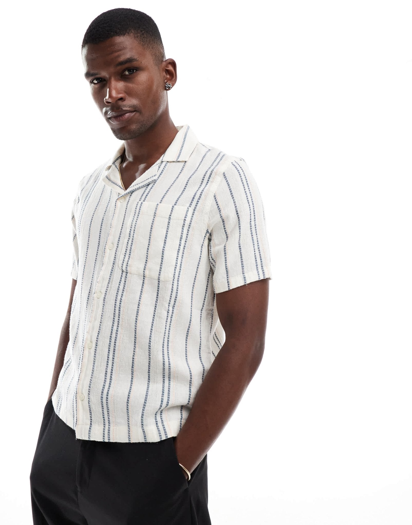 Hollister short sleeve textured stripe shirt in multi - ASOS Sample Sale