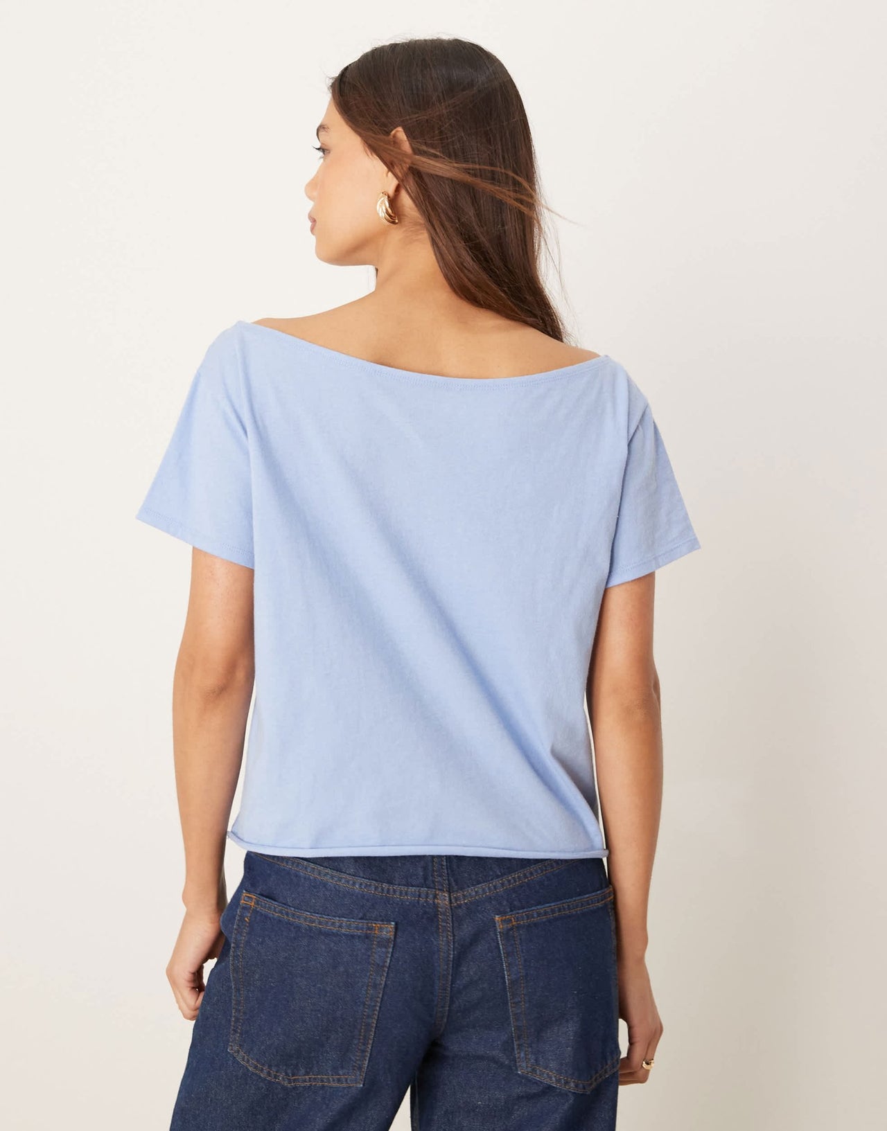 Hollister slash neck t-shirt with Nassau print in blue - ASOS Sample Sale